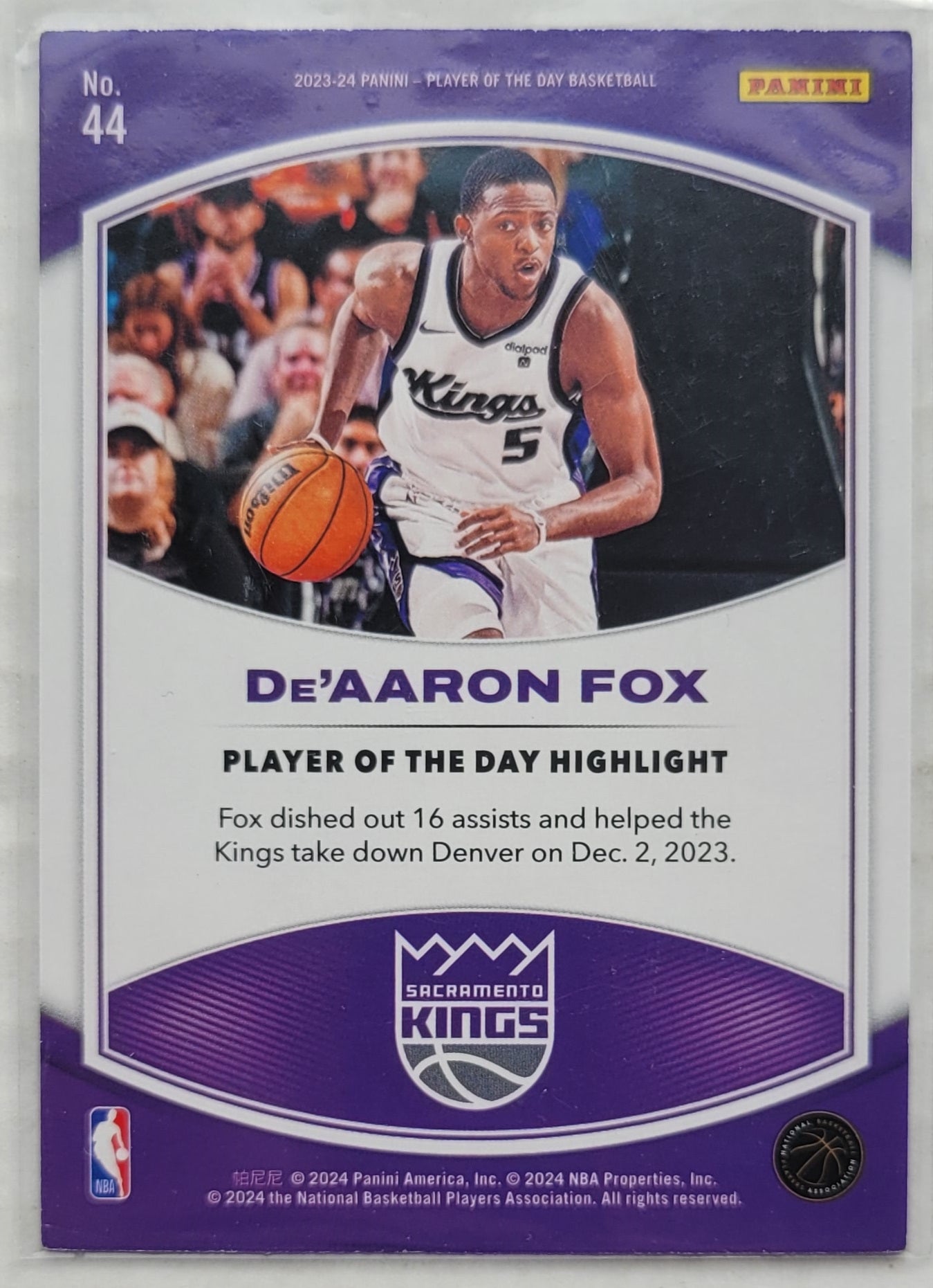 De'Aaron Fox - 2023-24 Panini Player of the Day #44