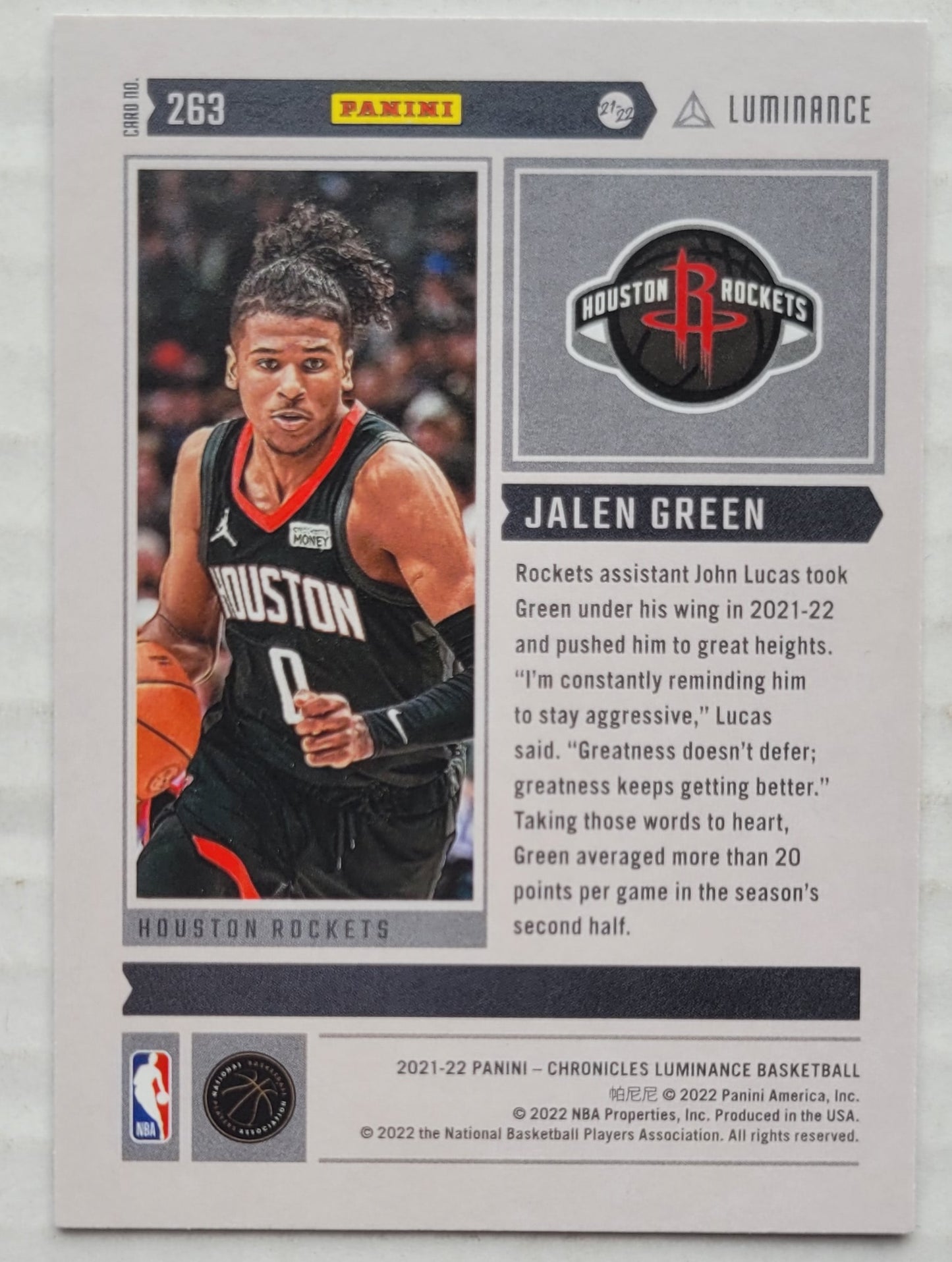 Jalen Green - 2021-22 Panini Chronicles Pink #263 Luminance RC