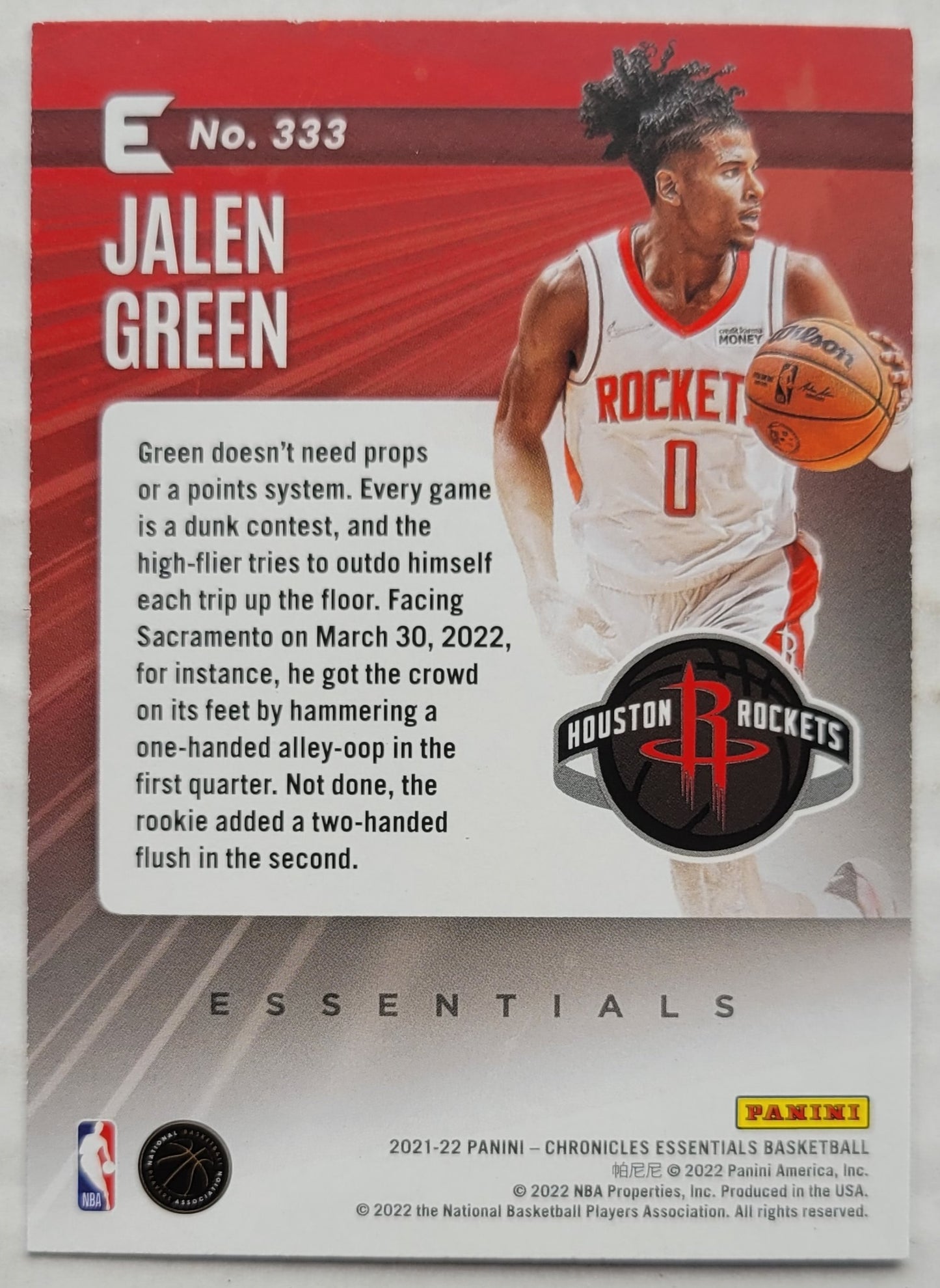 Jalen Green - 2021-22 Panini Chronicles #333 Essentials RC