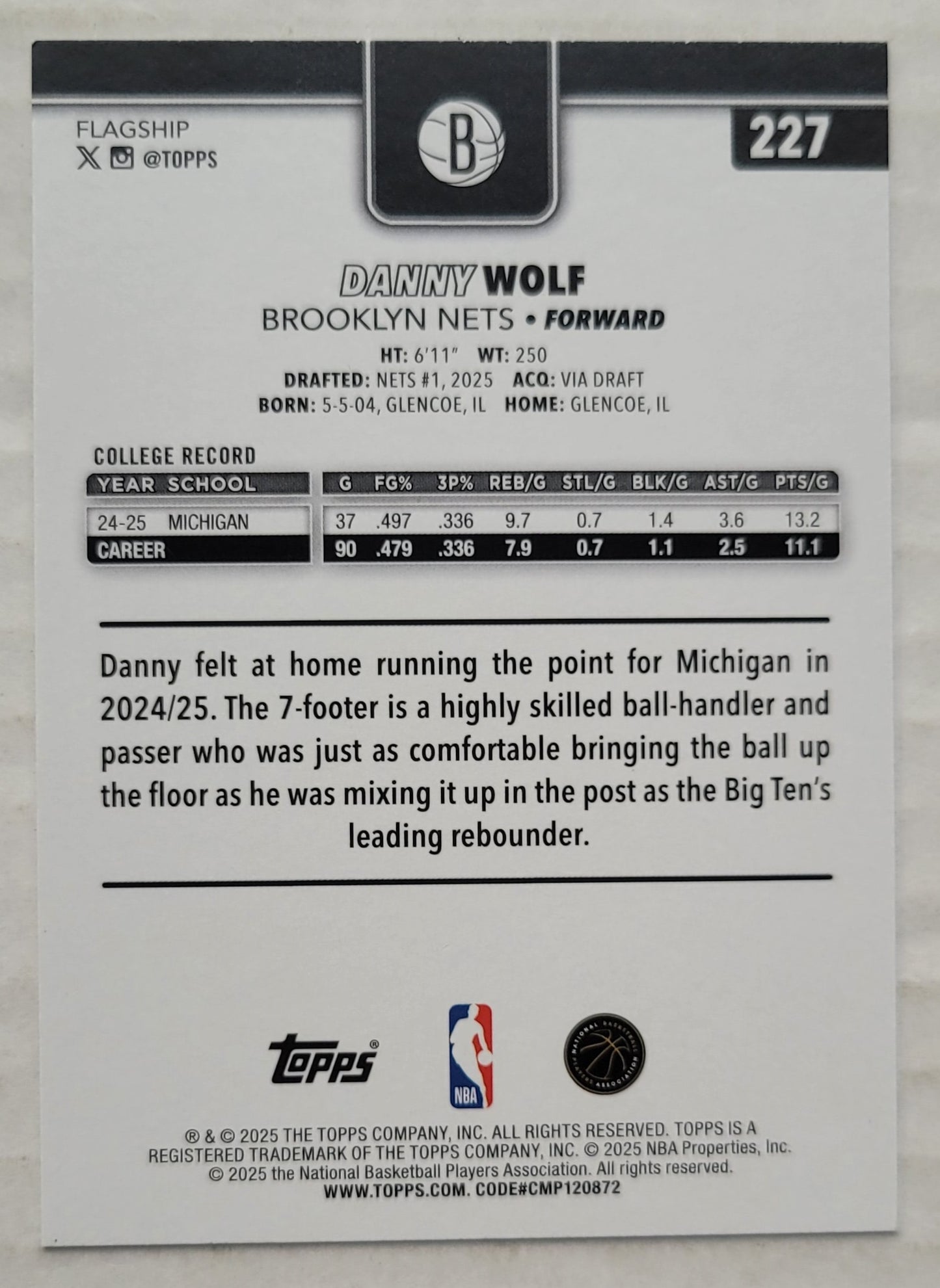 Danny Wolf - 2025-26 Topps #227 RC