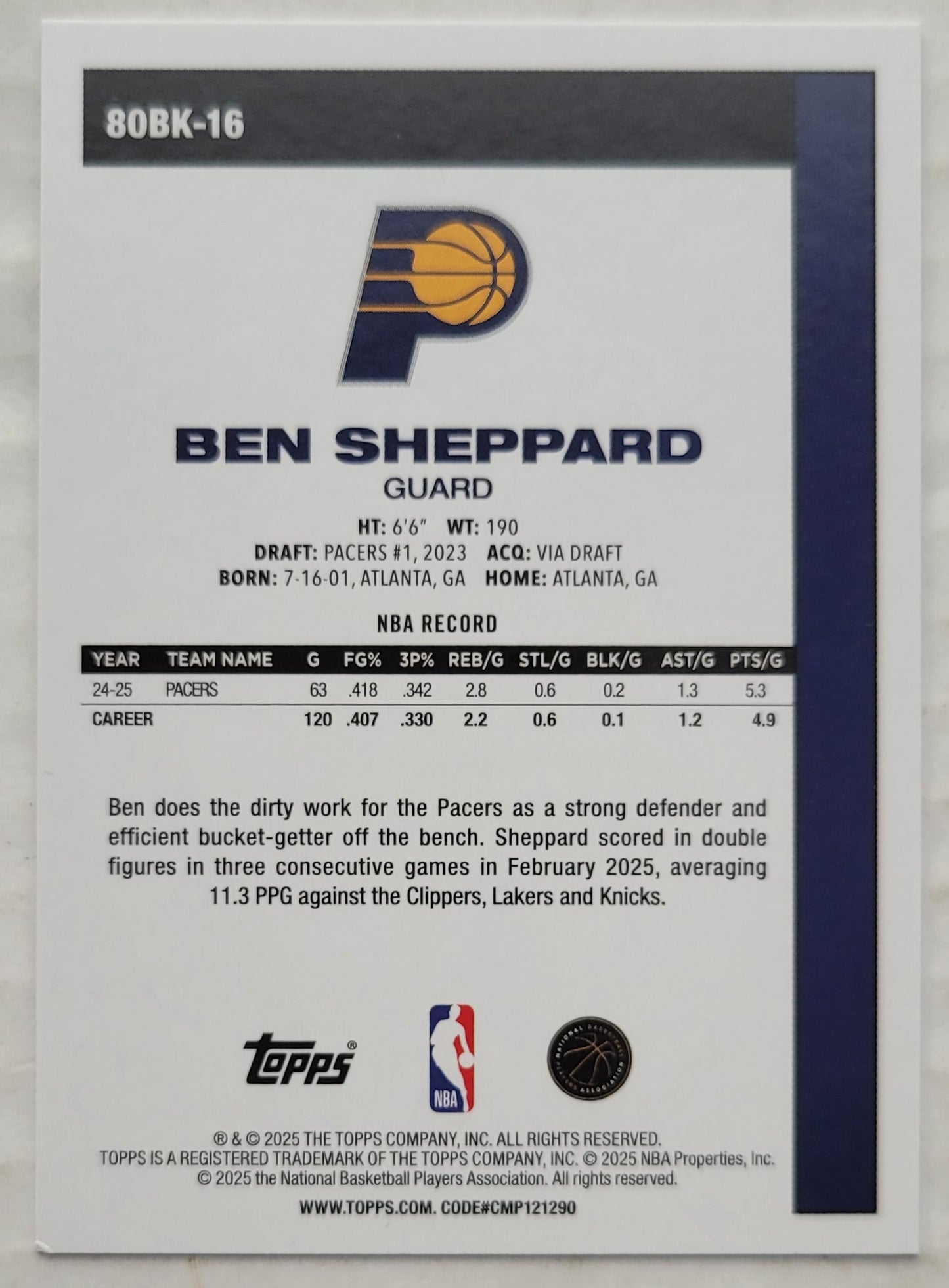 Ben Sheppard - 2025-26 Topps '80-81 Topps #80BK16