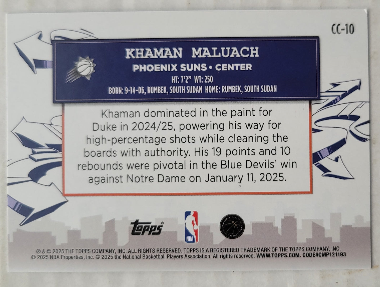 Khaman Maluach - 2025-26 Topps Clutch City Prospects Holo Foil #CC10