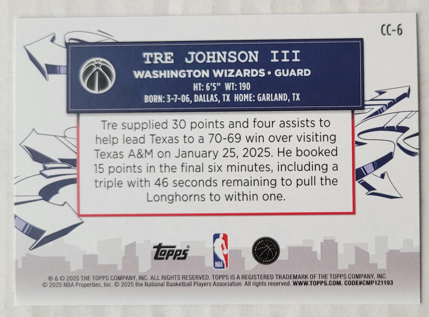 Tre Johnson III - 2025-26 Topps Clutch City Prospects #CC6