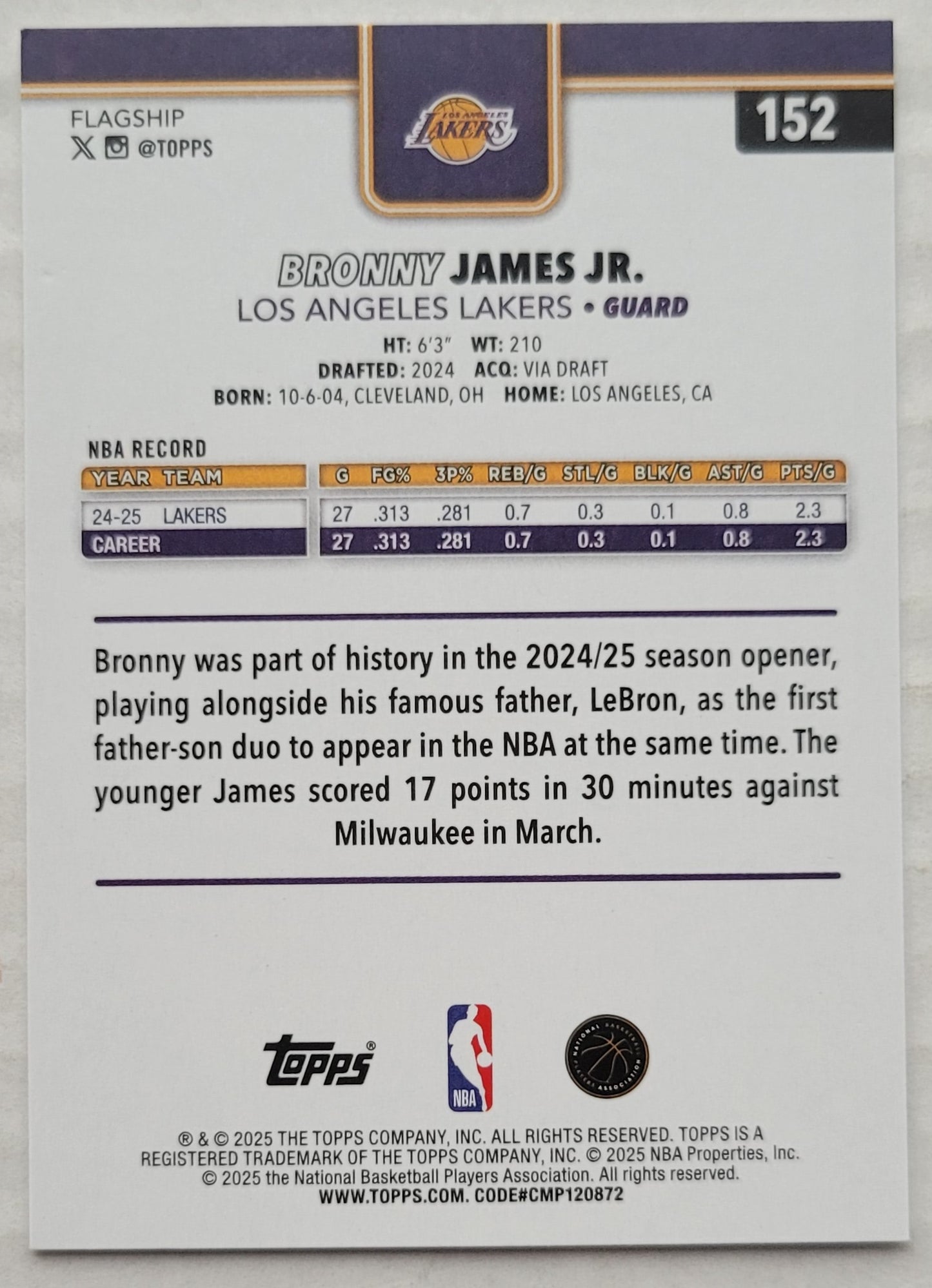 Bronny James Jr. - 2025-26 Topps #152