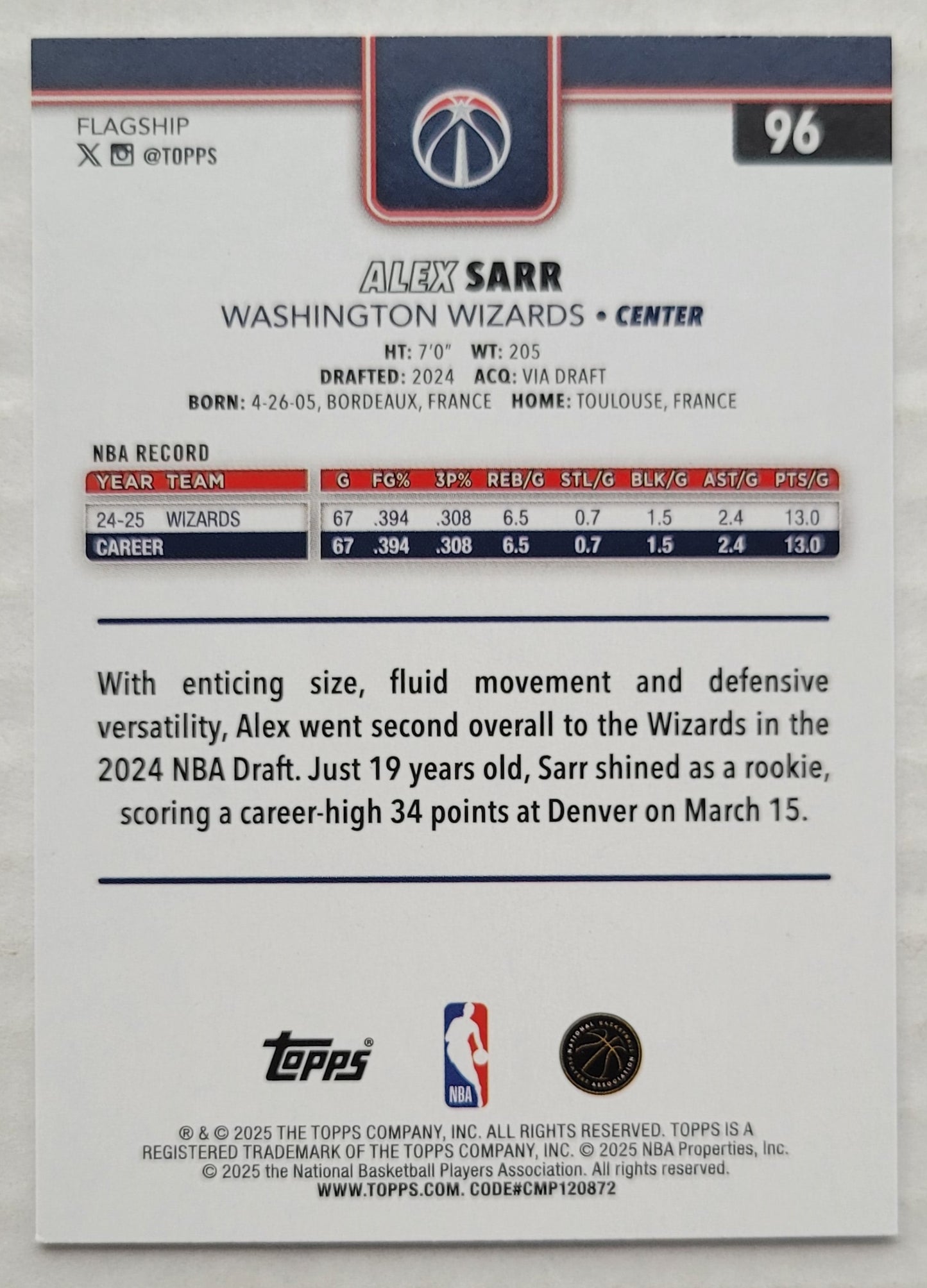 Alex Sarr - 2025-26 Topps #96