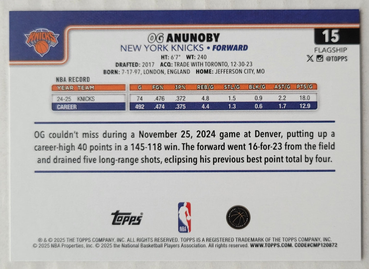OG Anunoby - 2025-26 Topps #15