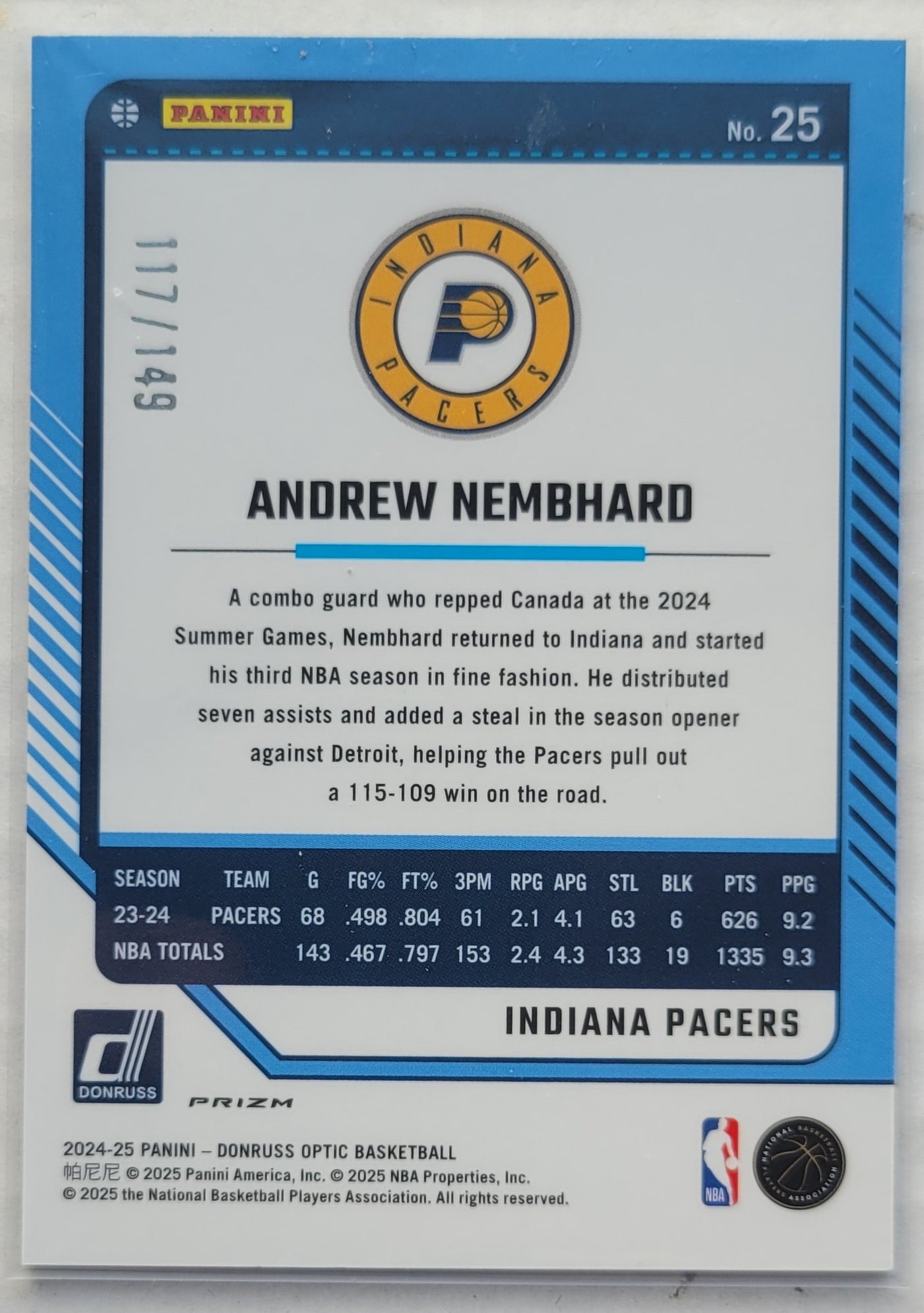 Andrew Nembhard - 2024-25 Donruss Optic Green Shock #25 - 117/149