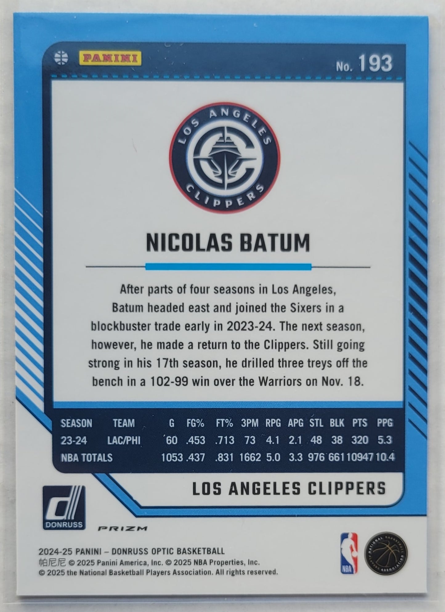 Nicolas Batum - 2024-25 Donruss Optic Purple #193