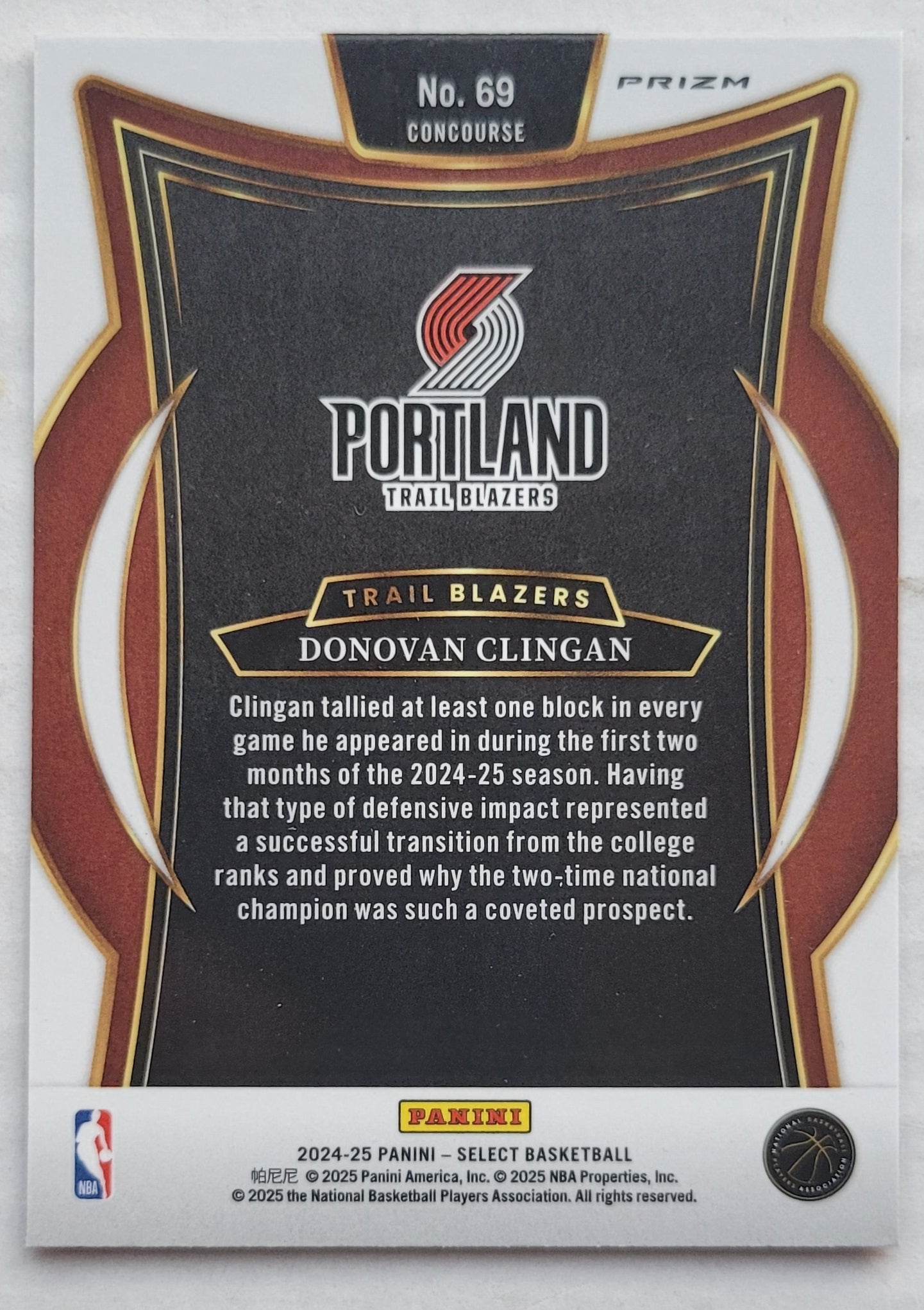 Donovan Clingan - 2024-25 Select Red Cracked Ice Prizms #69 RC