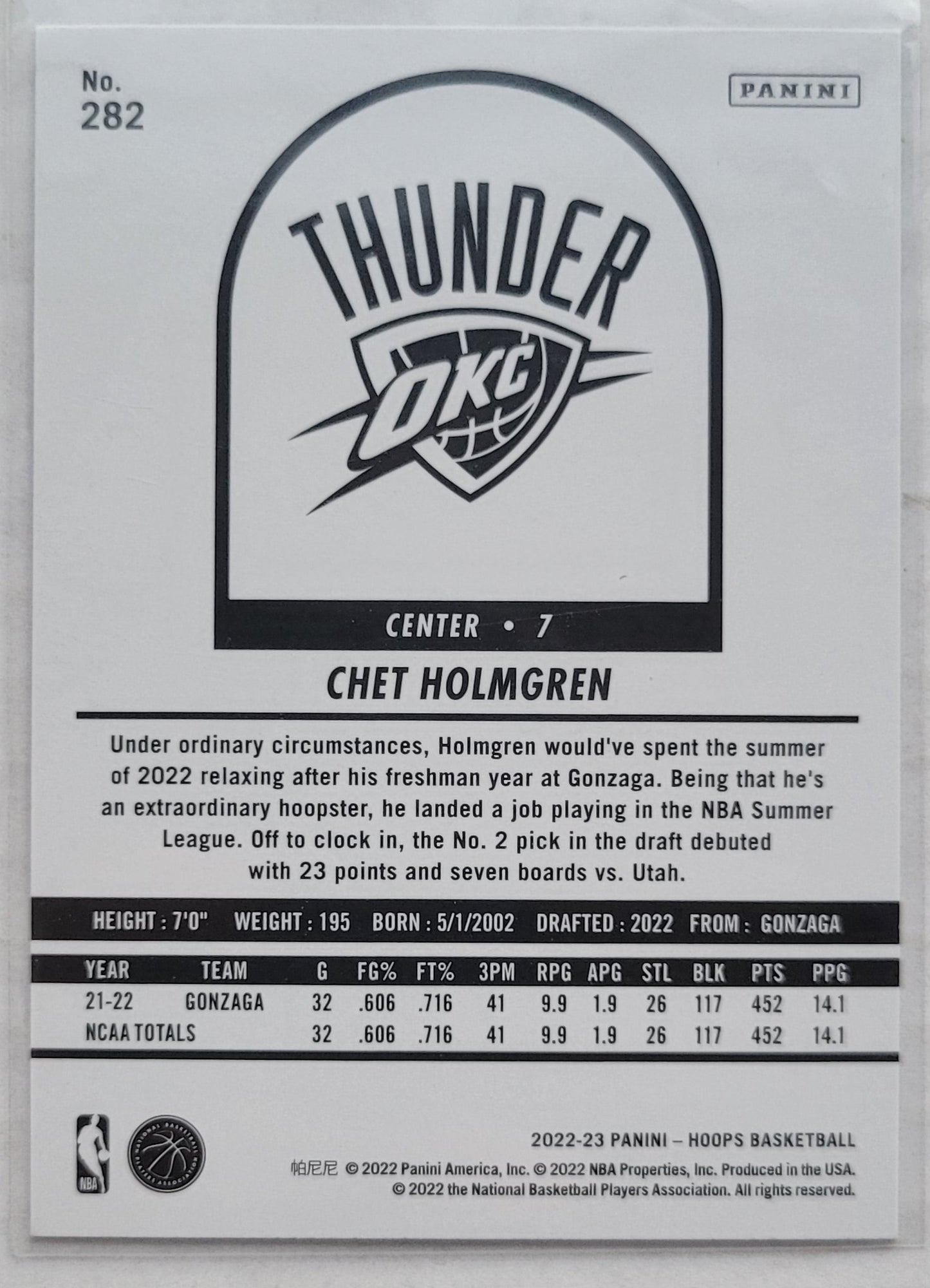 Chet Holmgren - 2022-23 Hoops Purple #282 RC