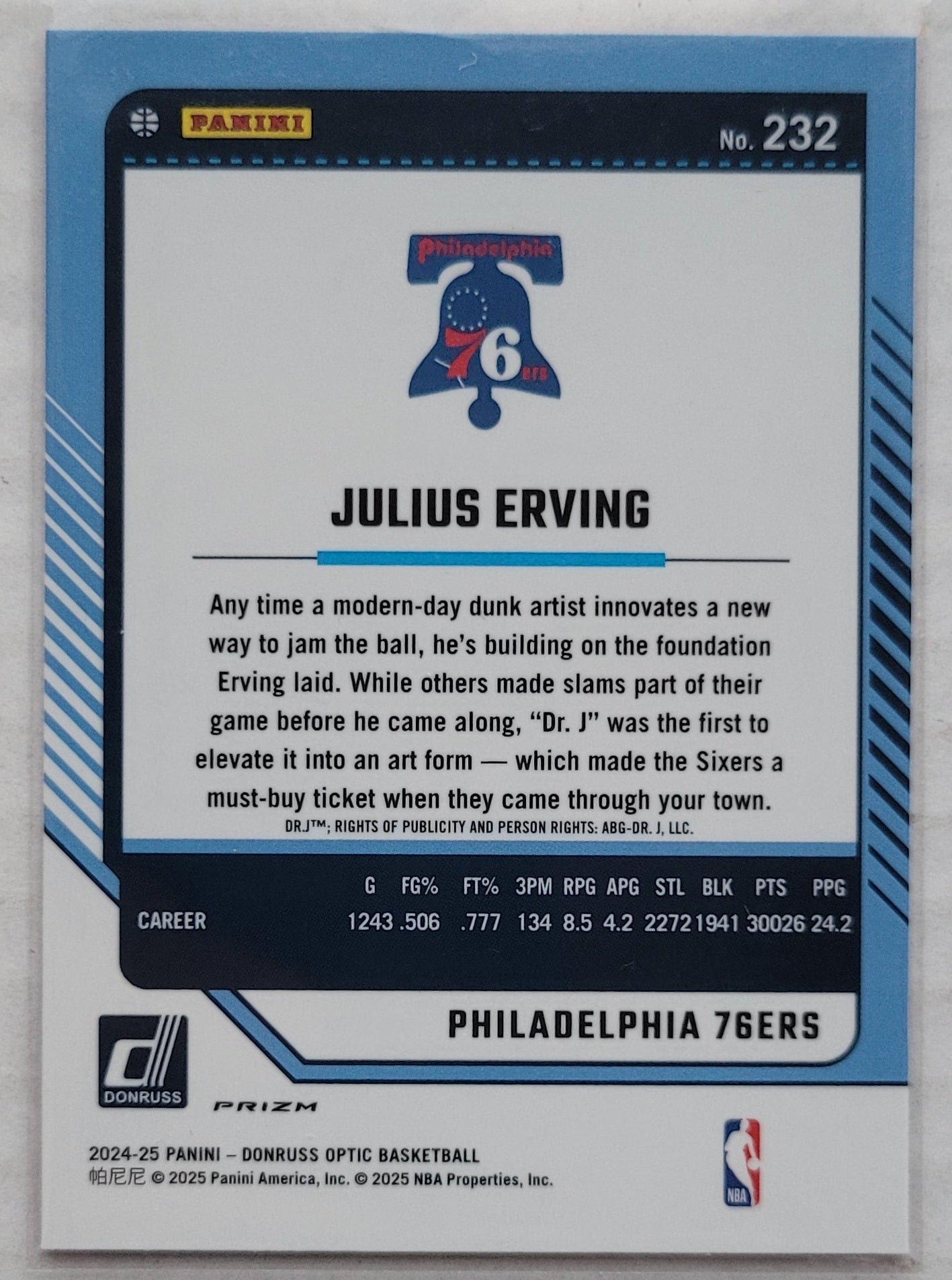 Julius Erving - 2024-25 Donruss Optic Hyper Pink #232 LGD