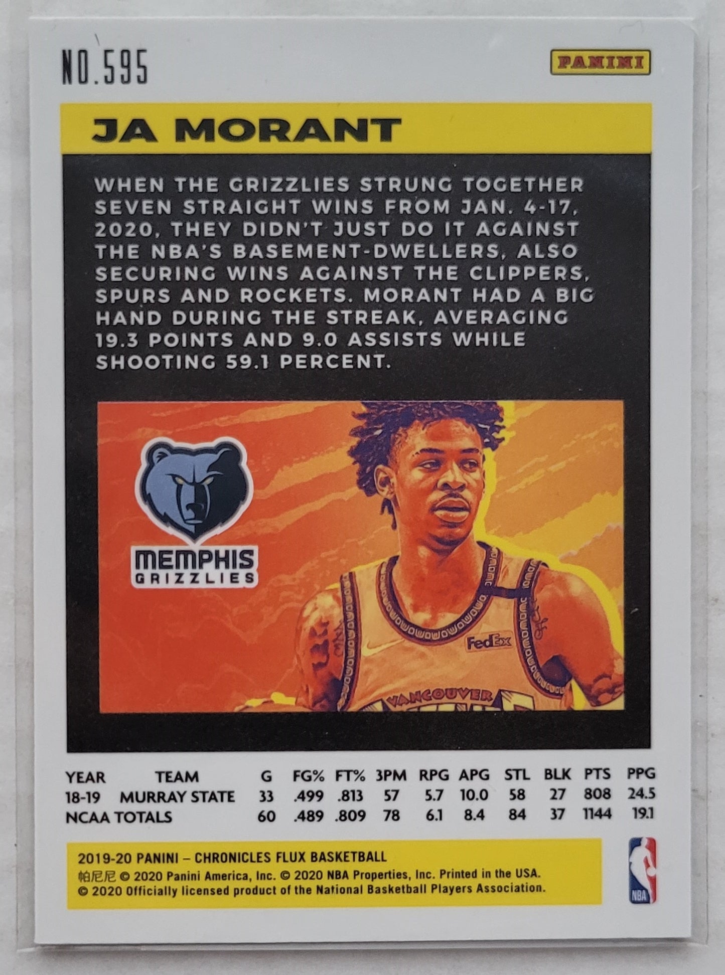 Ja Morant - 2019-20 Panini Chronicles #595 Flux RC