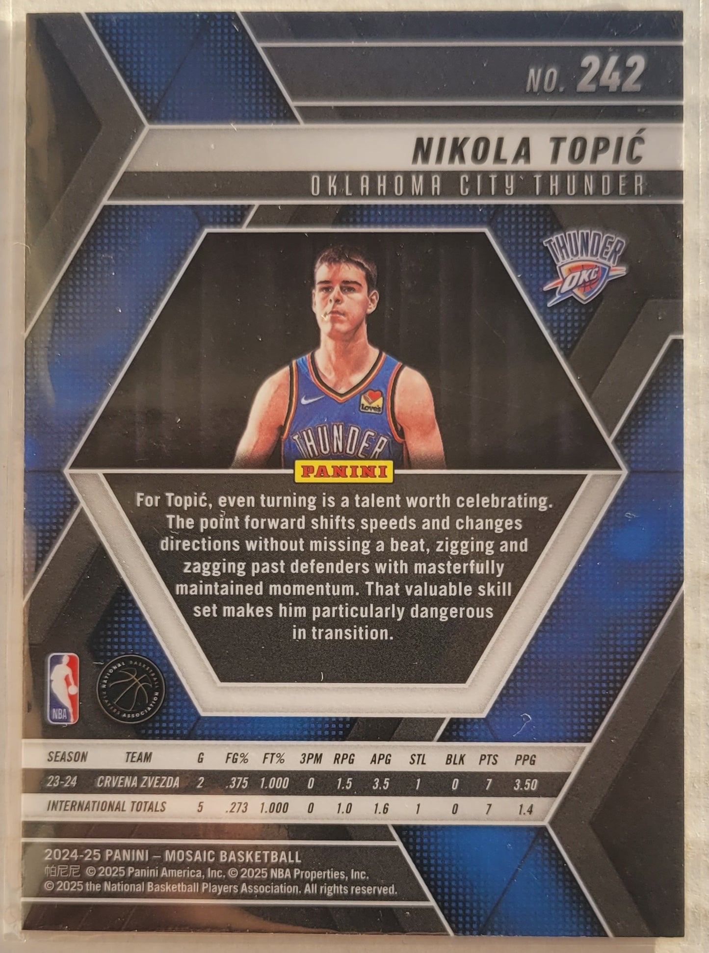 Nikola Topic - 2024-25 Panini Mosaic #242 RC