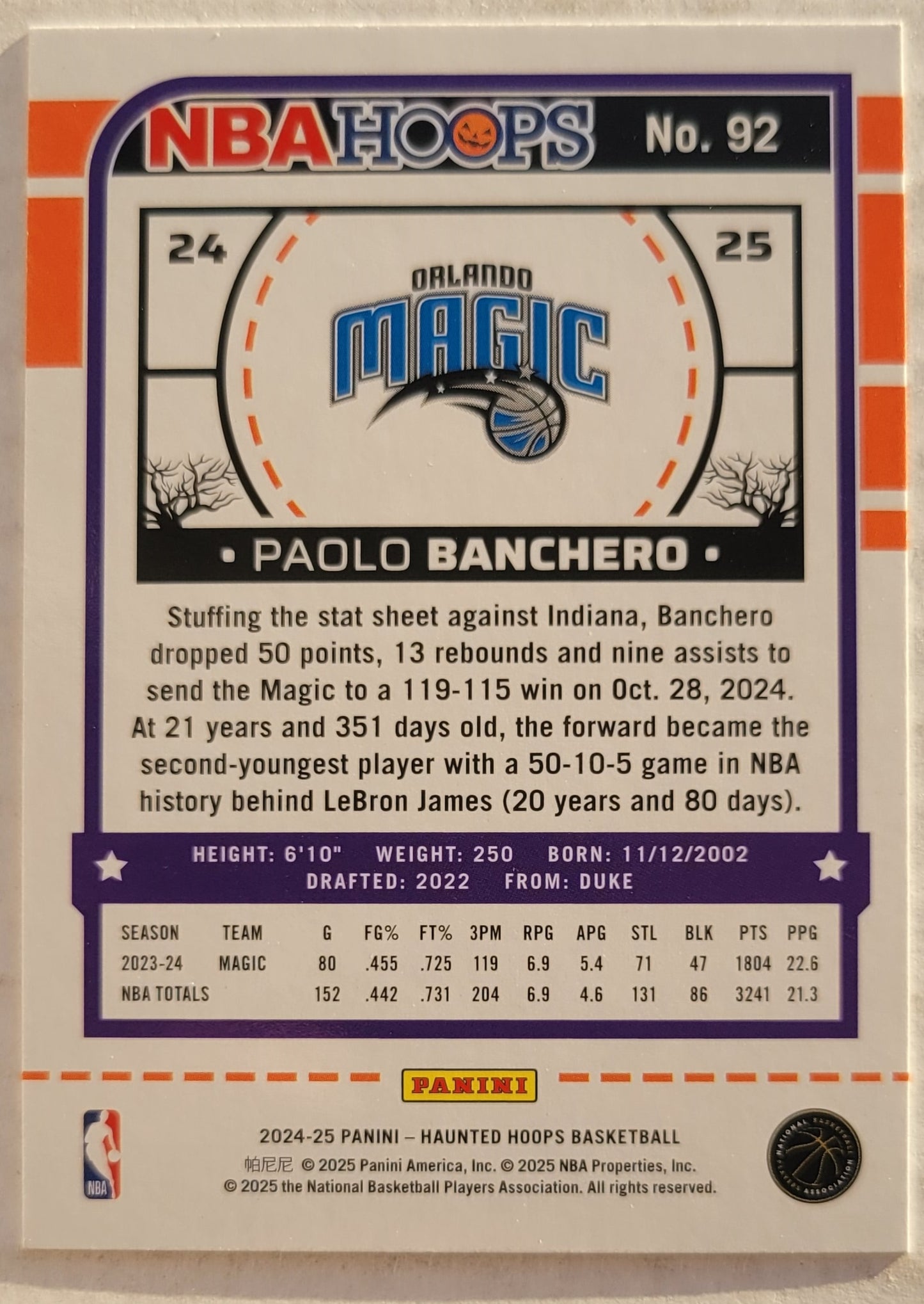 Paolo Banchero - 2024-25 Hoops Haunted Hoops #92