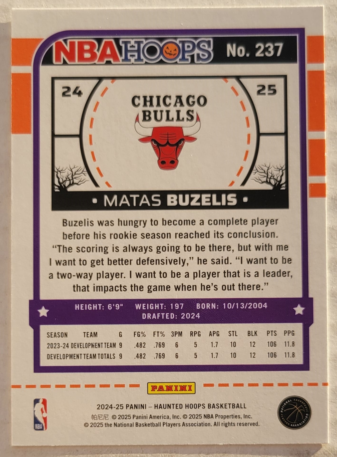 Matas Buzelis - 2024-25 Hoops Haunted Hoops #237 RC