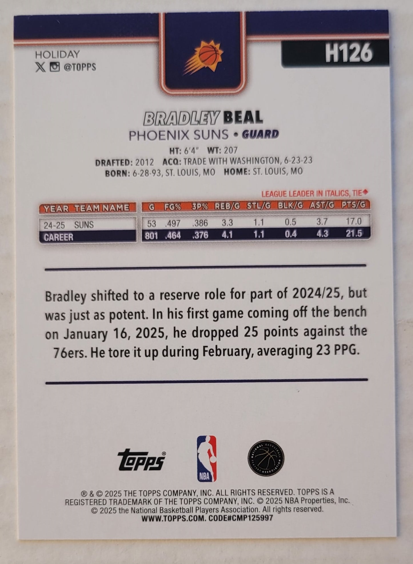 Bradley Beal - 2025-26 Topps Holiday #H126