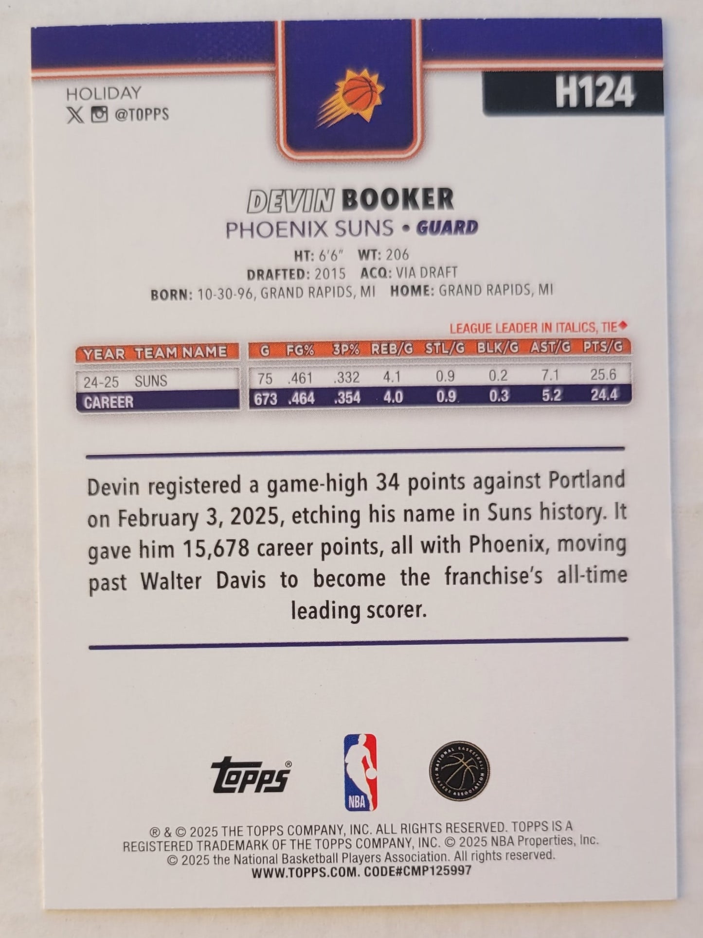 Devin Booker - 2025-26 Topps Holiday #H124