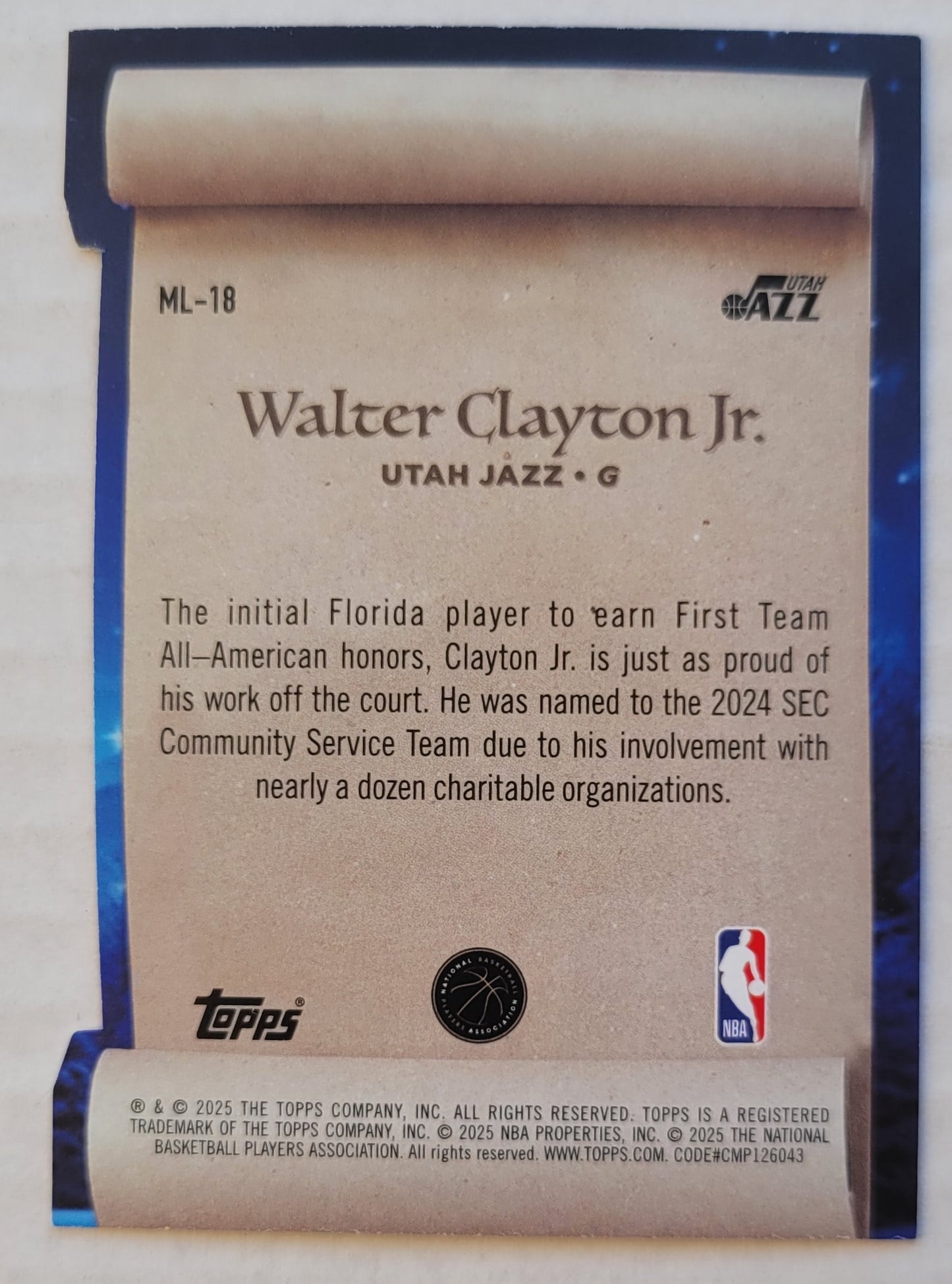 Walter Clayton Jr. - 2025-26 Topps Holiday Making The Nice List #ML18