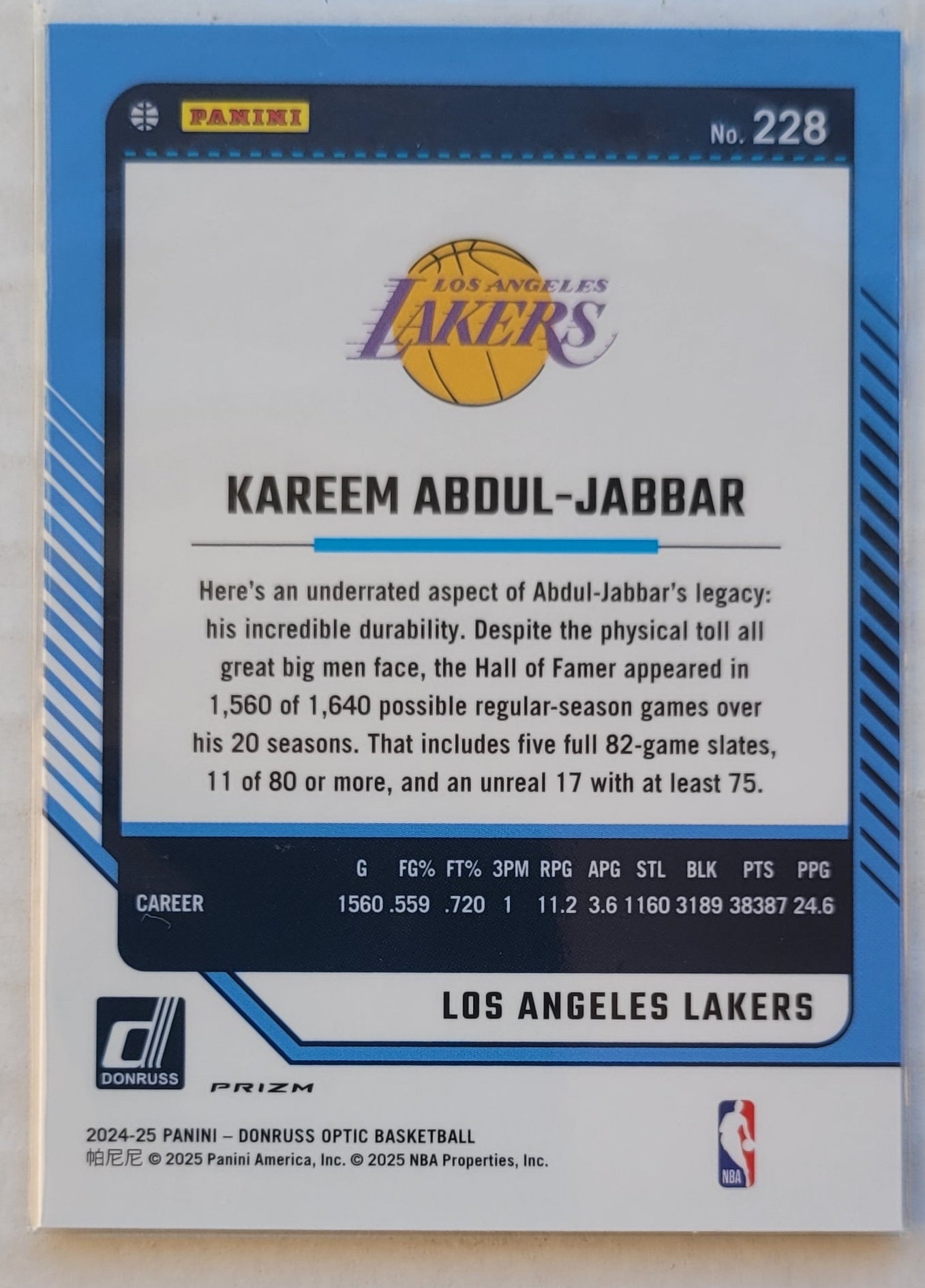 Kareem Abdul-Jabbar - 2024-25 Donruss Optic Purple #228 LGD
