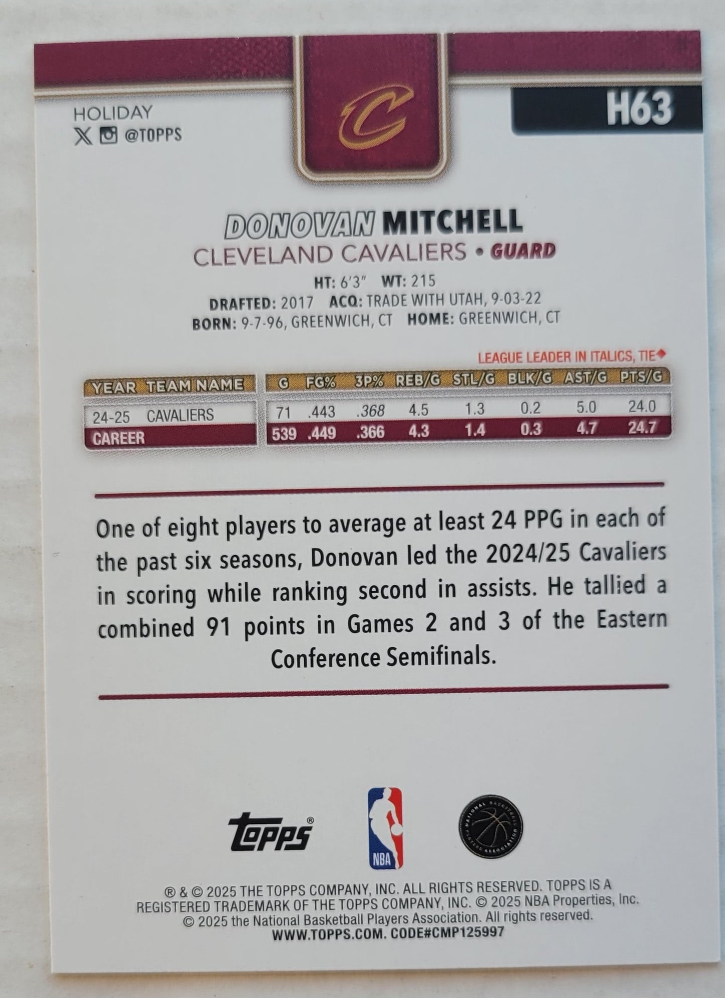 Donovan Mitchell - 2025-26 Topps Holiday Plaid #H63