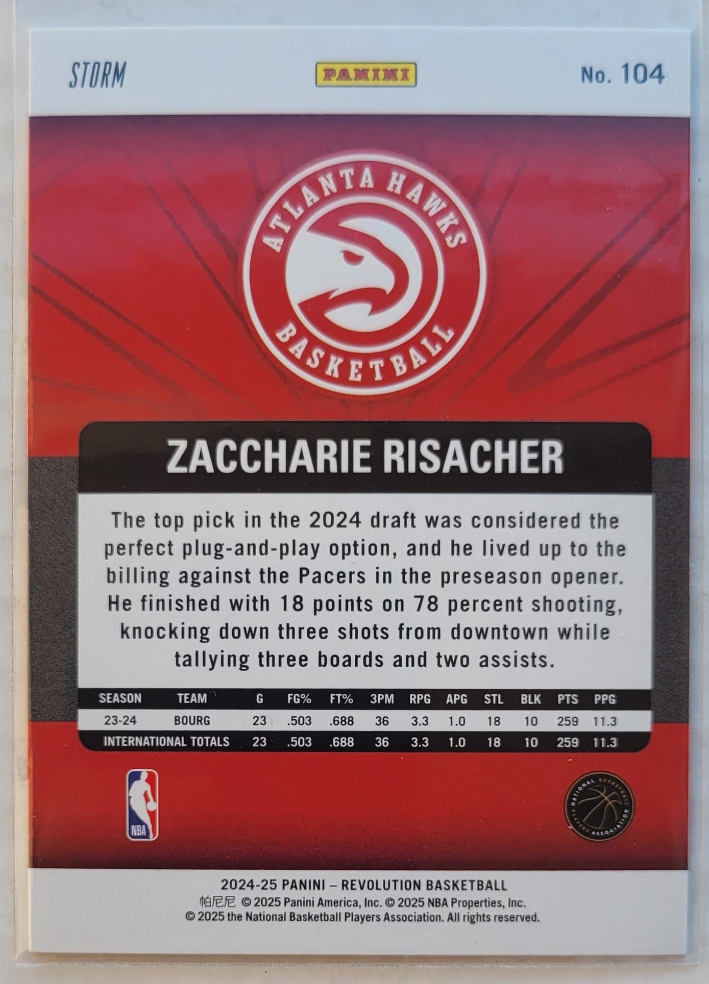 Zaccharie Risacher - 2024-25 Panini Revolution Blue Storm #104 RC