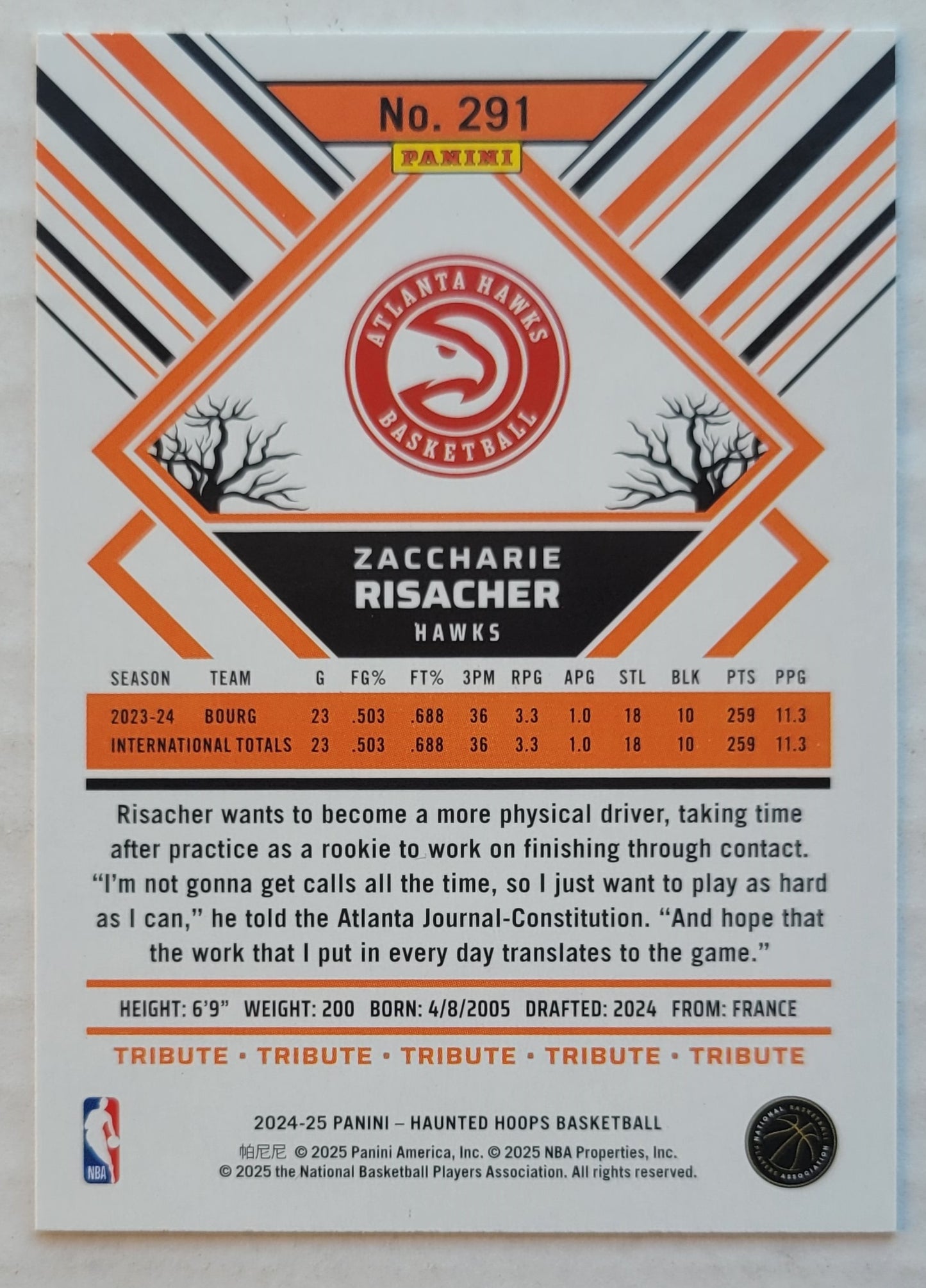 Zaccharie Risacher - 2024-25 Hoops Haunted Hoops #291 RC