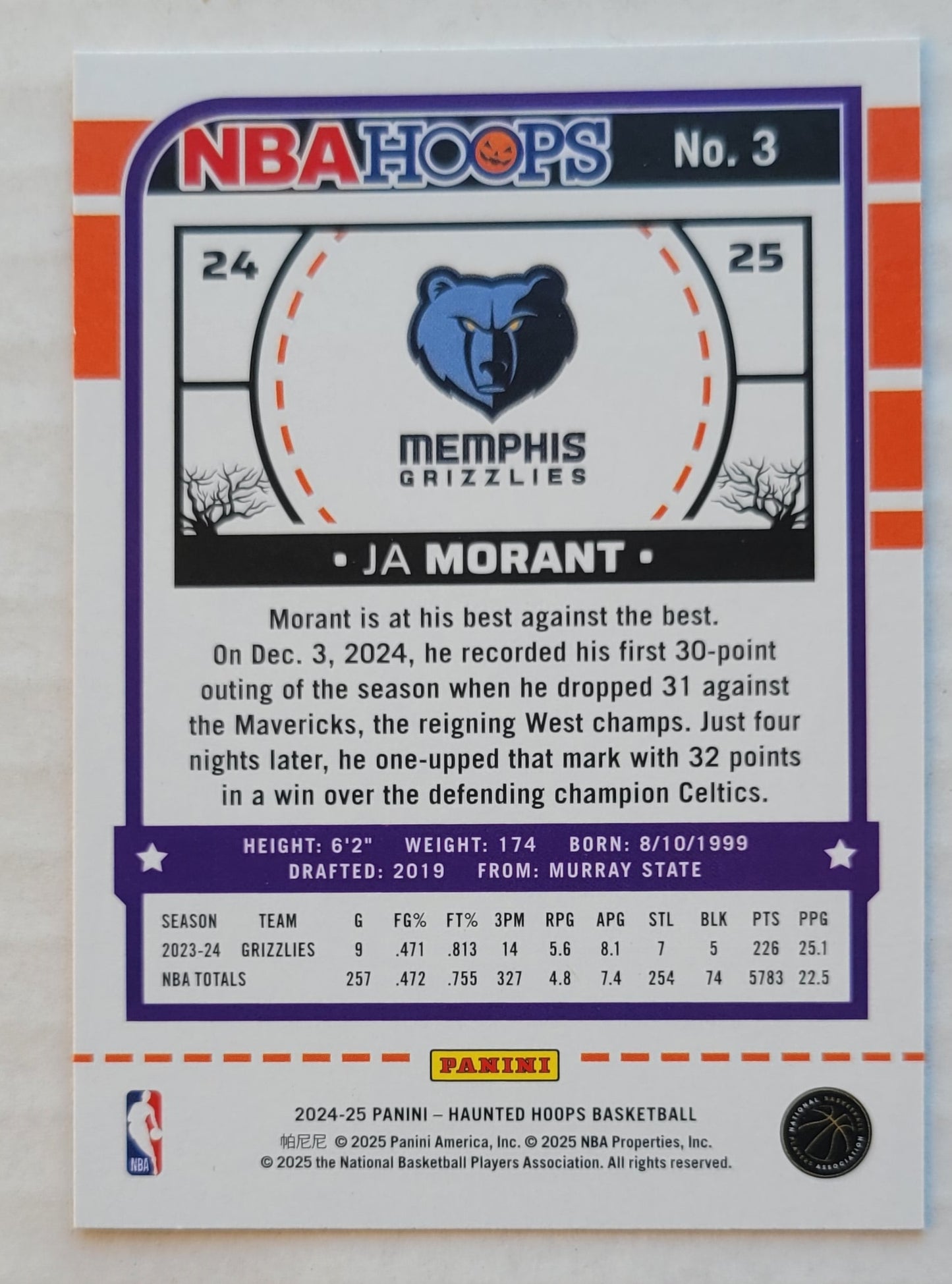 Ja Morant - 2024-25 Hoops Haunted Hoops Orange #3