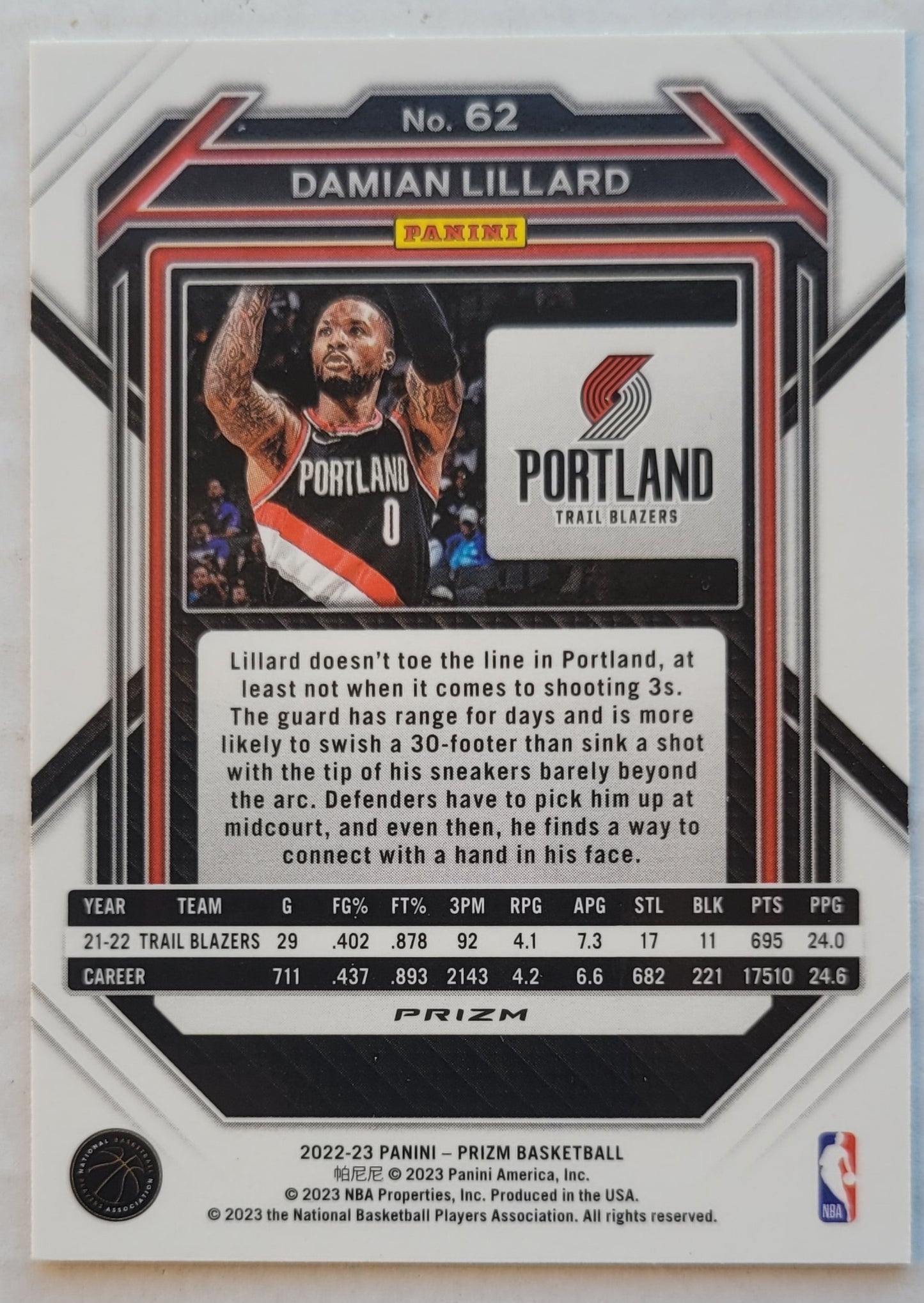 Damian Lillard - 2022-23 Panini Prizm Prizms Silver #62