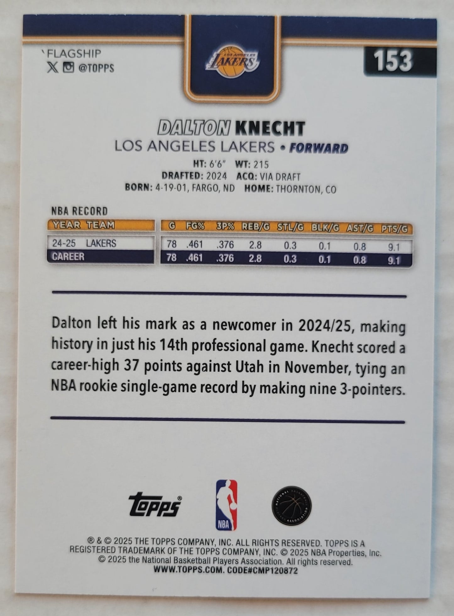 Dalton Knecht - 2025-26 Topps Gold #153 - 0677/2025