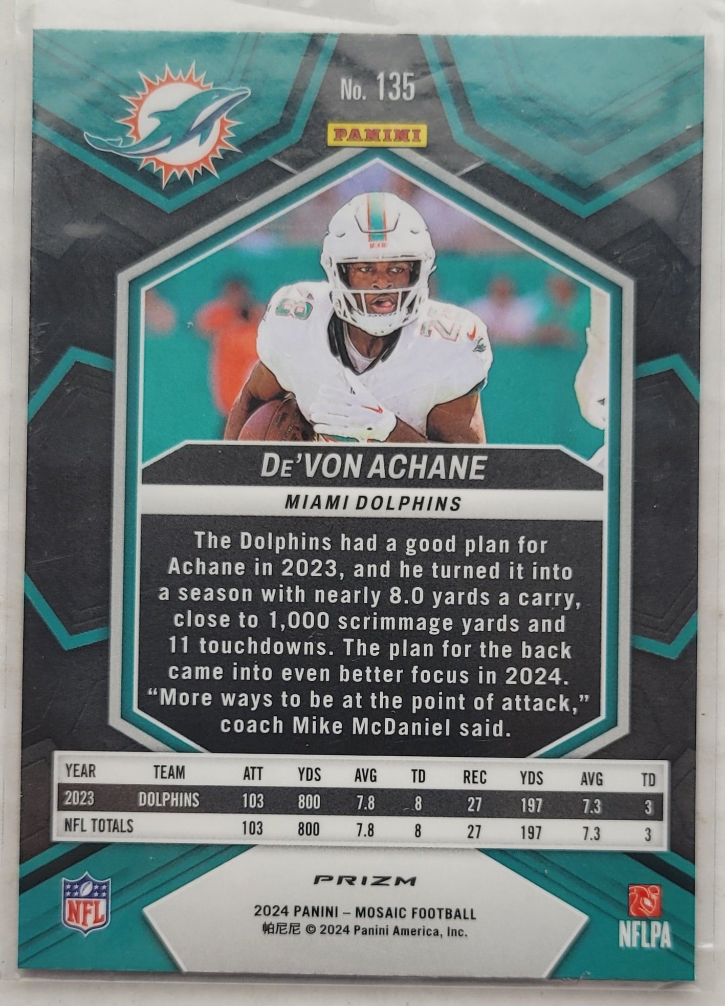 De'Von Achane - 2024 Panini Mosaic Mosaic Camo Pink #135
