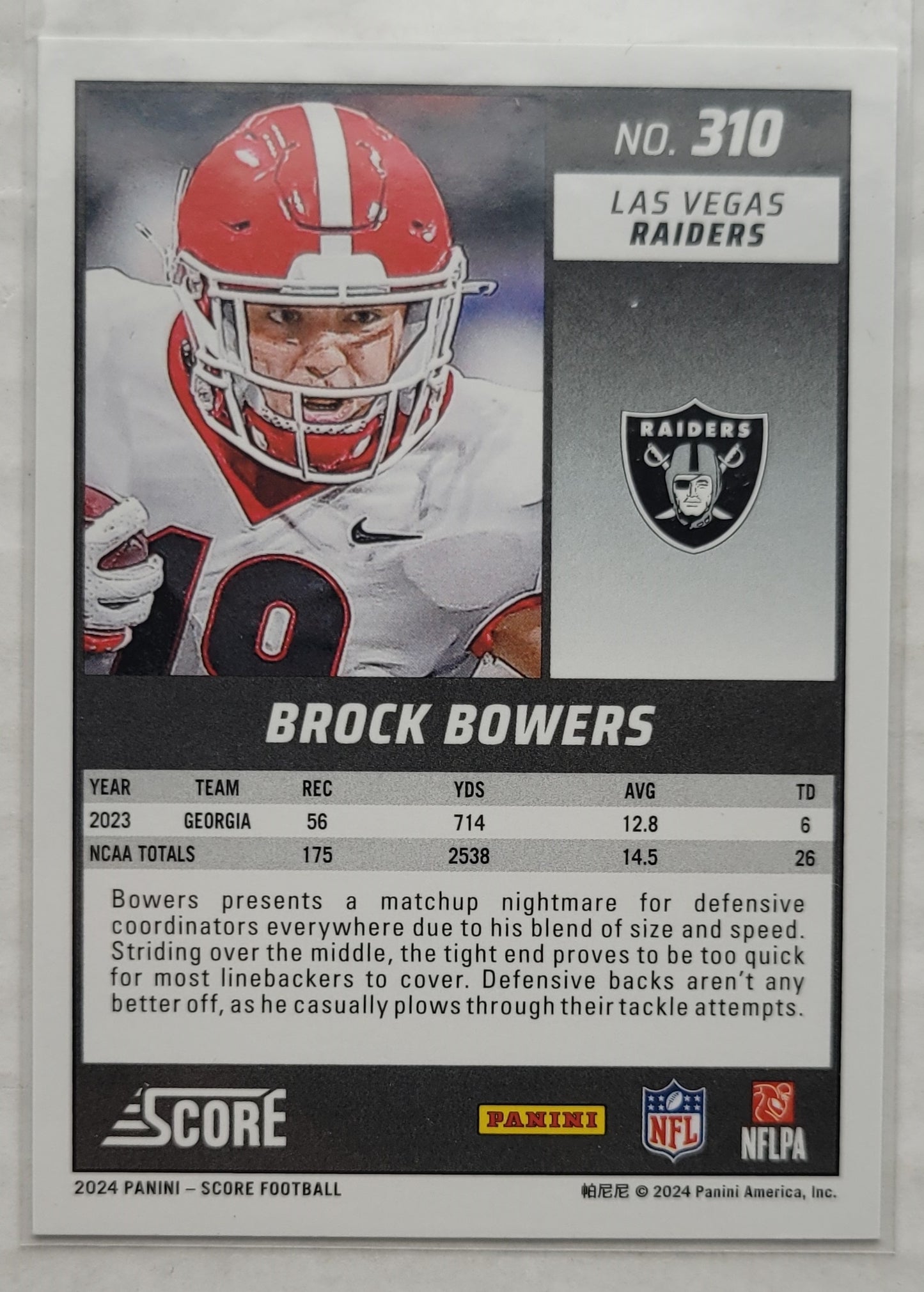 Brock Bowers - 2024 Score Green #310 RC