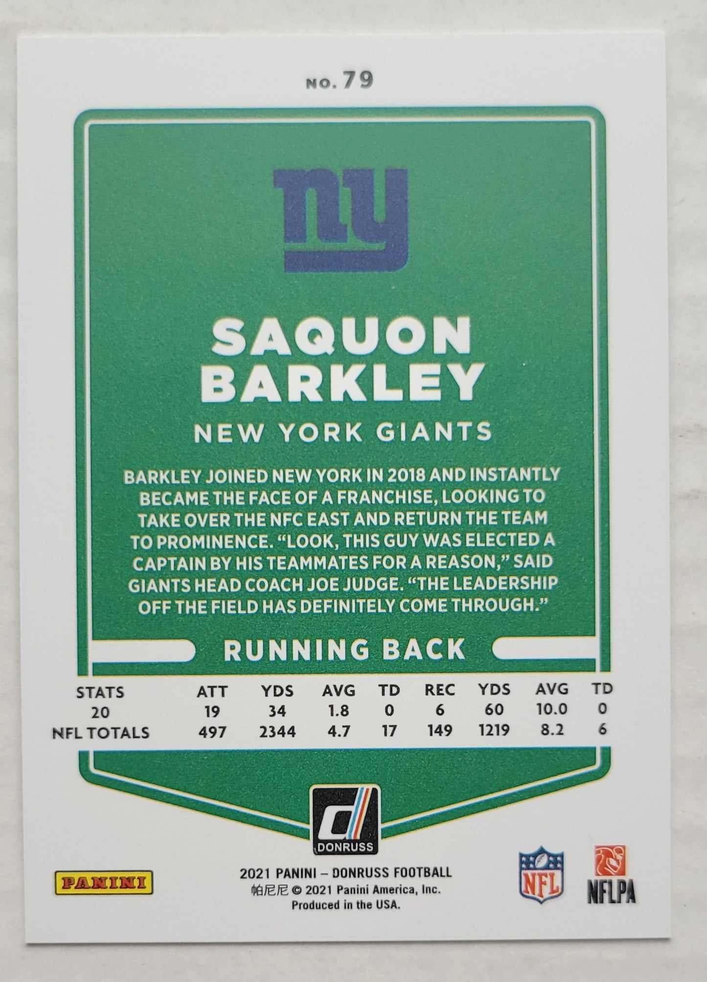 Saquon Barkley - 2021 Donruss Press Proof Premium #79B VAR
