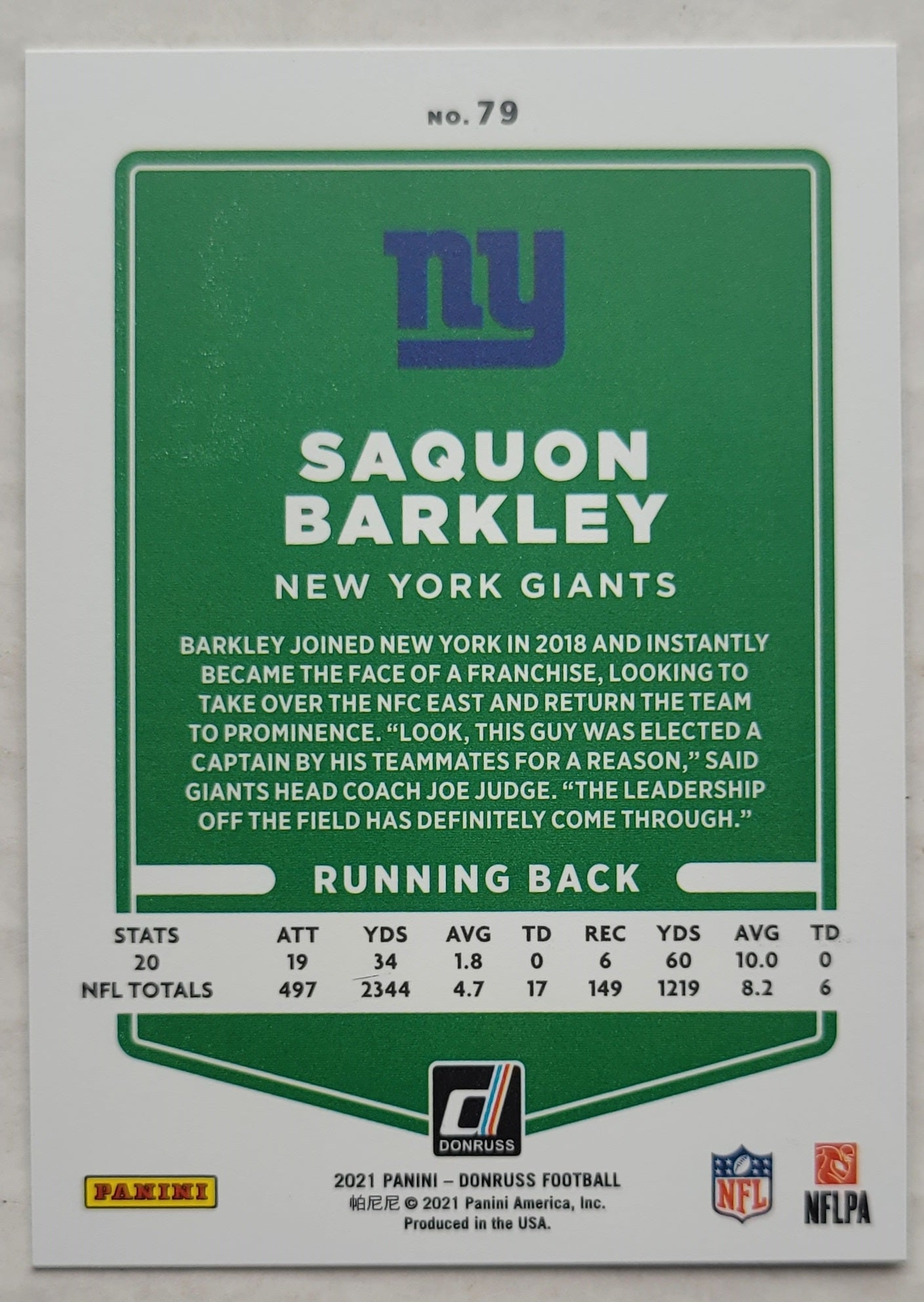 Saquon Barkley - 2021 Donruss Press Proof Premium #79A