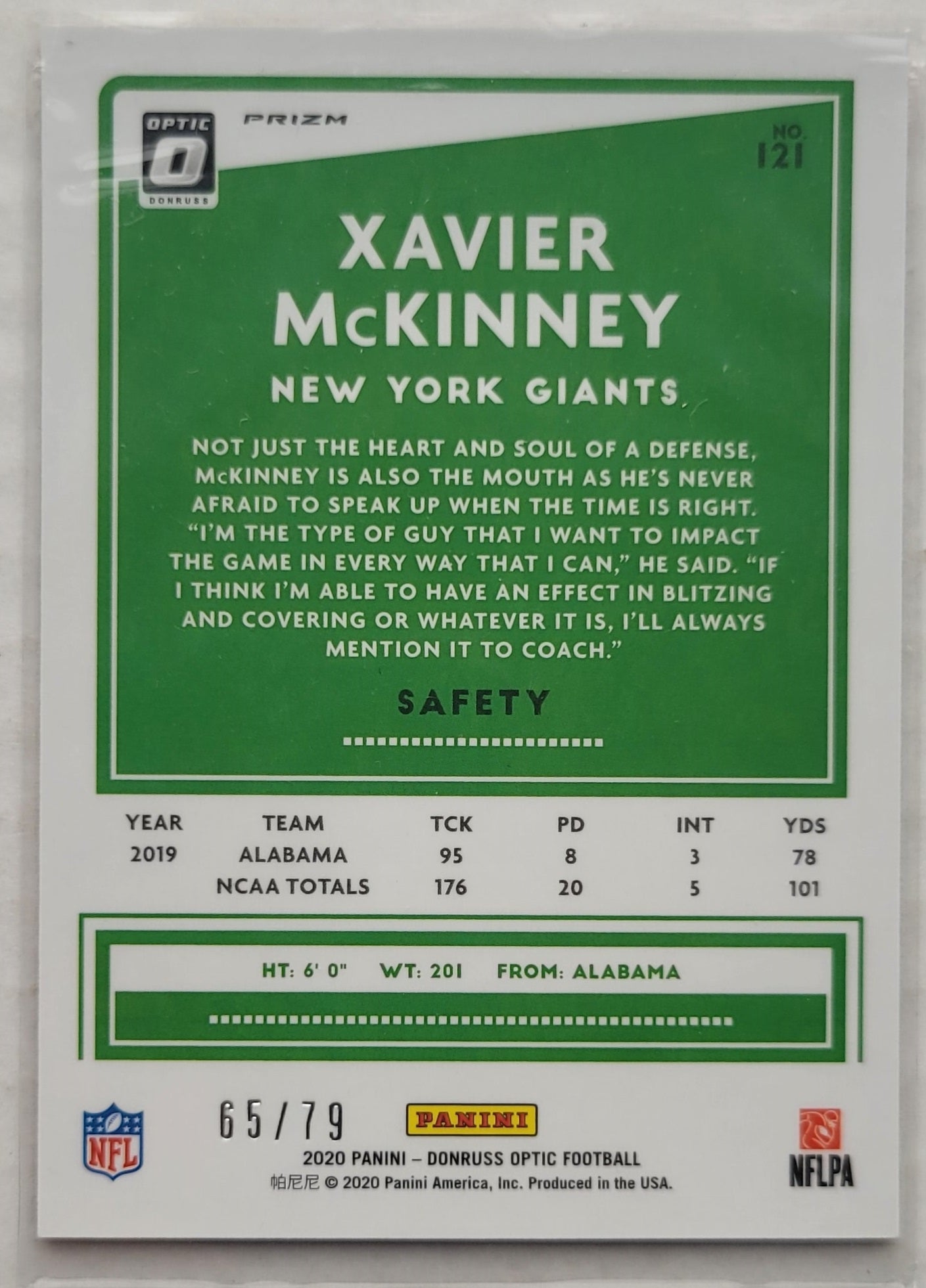 Xavier McKinney - 2020 Donruss Optic Orange Scope #121 - 65/79