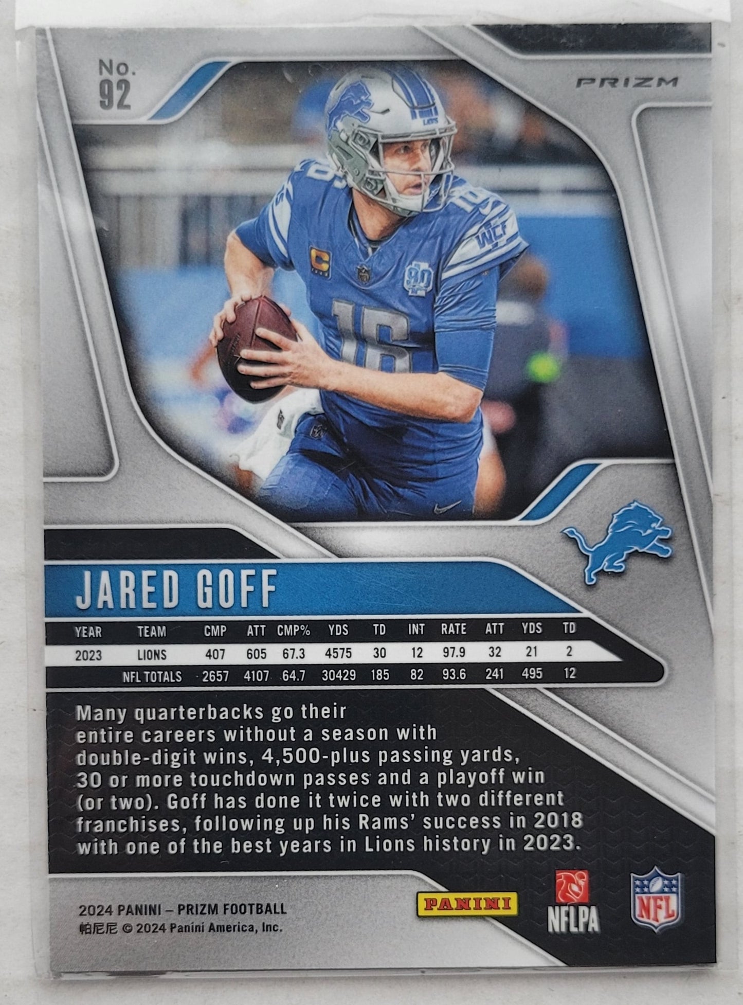 Jared Goff - 2024 Panini Prizm Prizms Red White and Blue #92