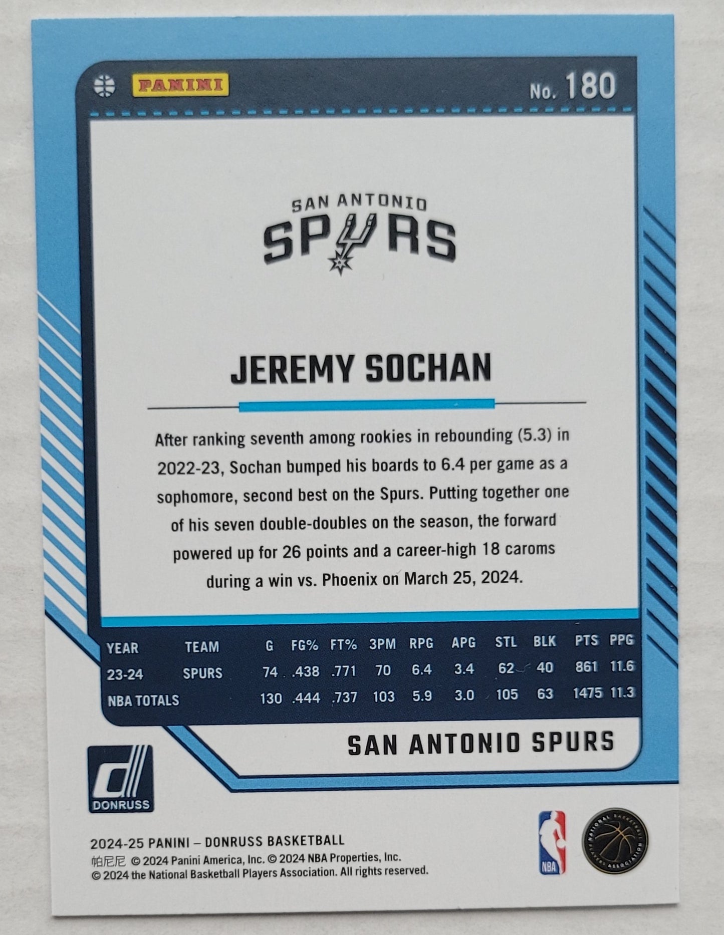 Jeremy Sochan - 2024-25 Donruss Winter #180
