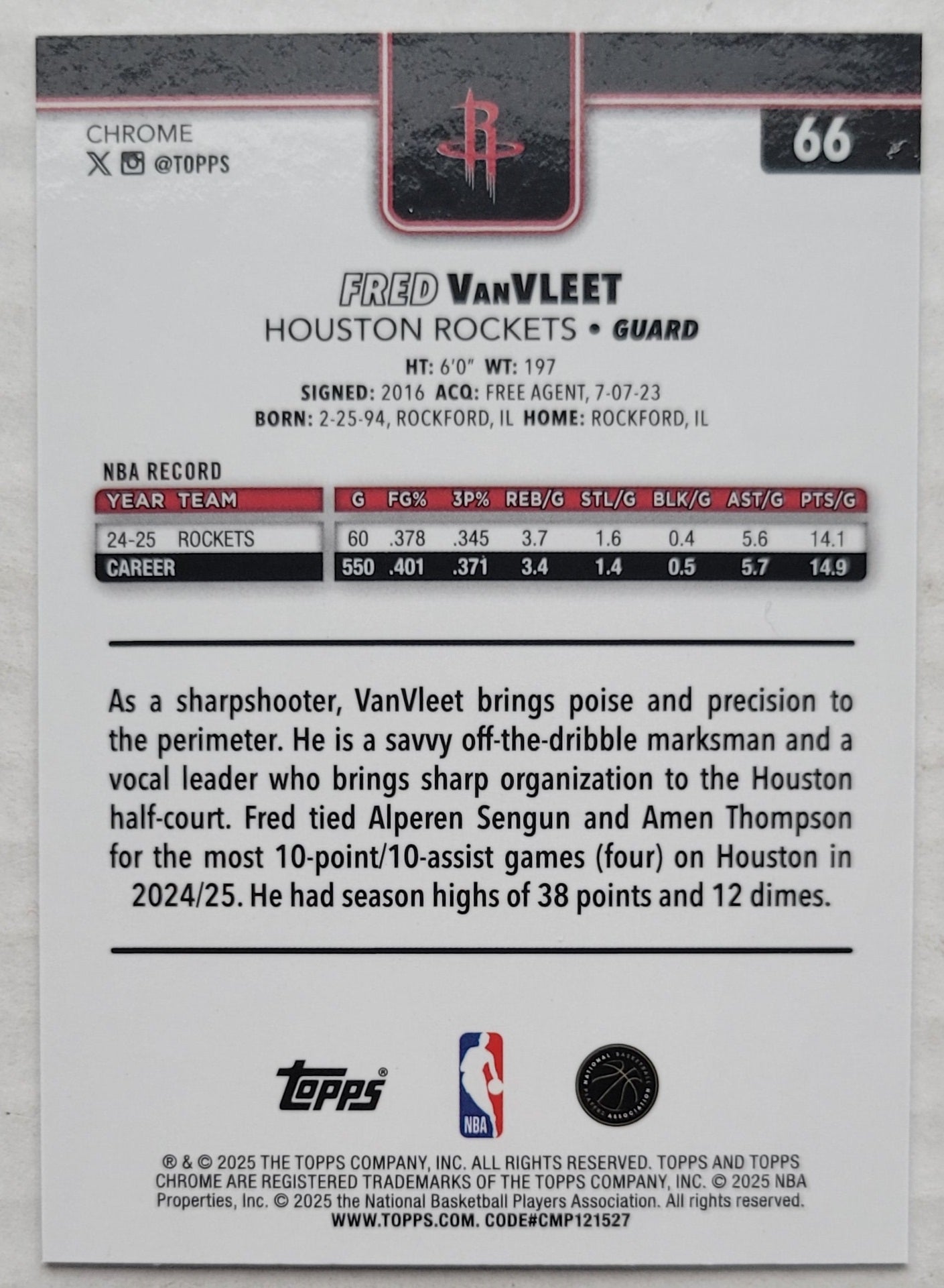 Fred VanVleet - 2025-26 Topps Chrome Prism Refractors #66