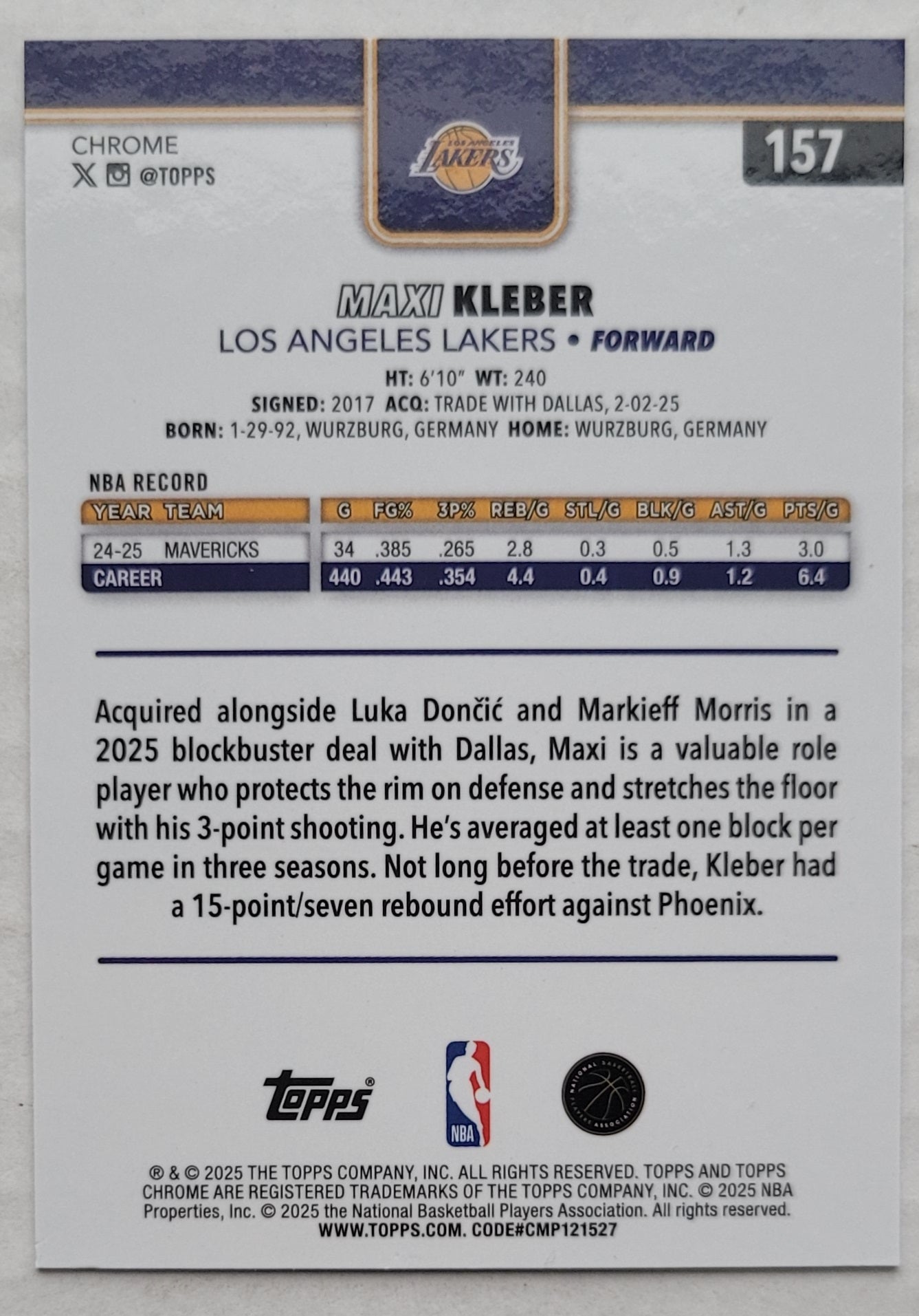 Maxi Kleber - 2025-26 Topps Chrome X-Fractors #157