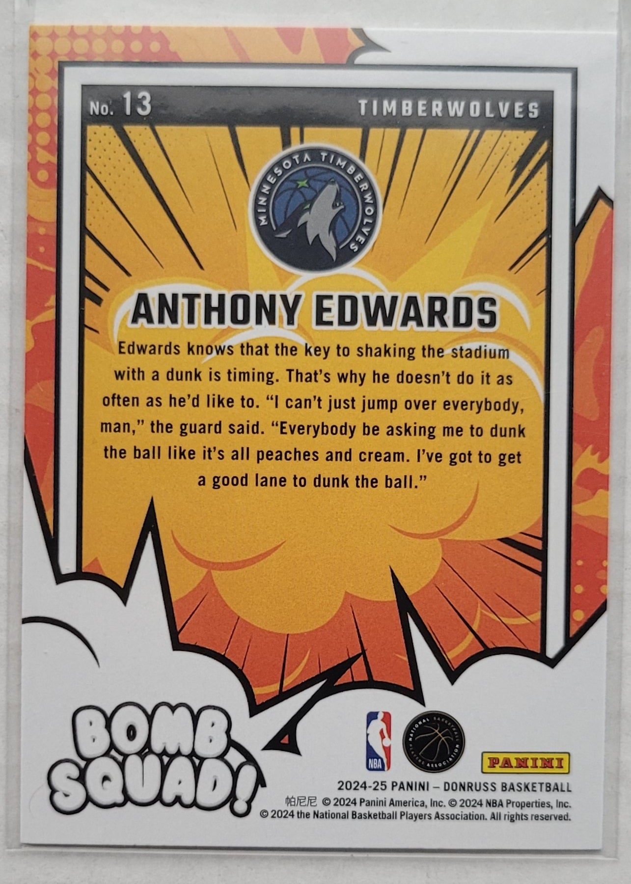Anthony Edwards - 2024-25 Donruss Bomb Squad #13