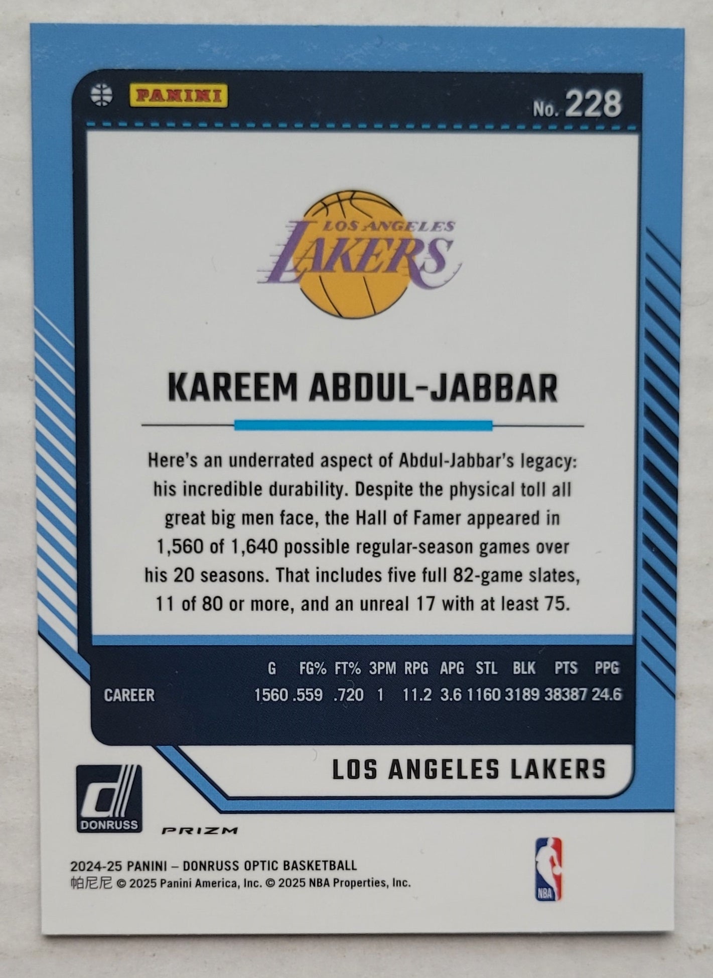 Kareem Abdul-Jabbar - 2024-25 Donruss Optic Holo #228 LGD