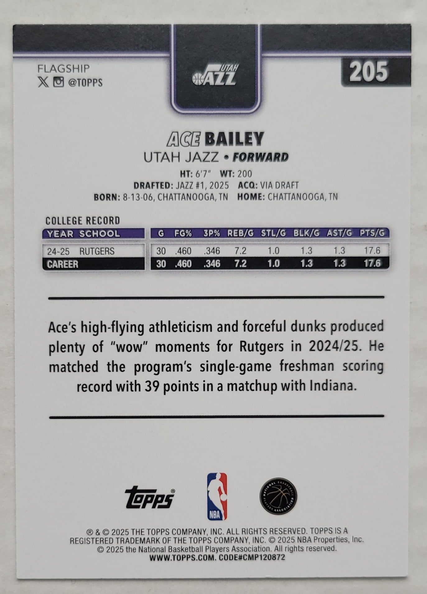 Ace Bailey - 2025-26 Topps #205 RC