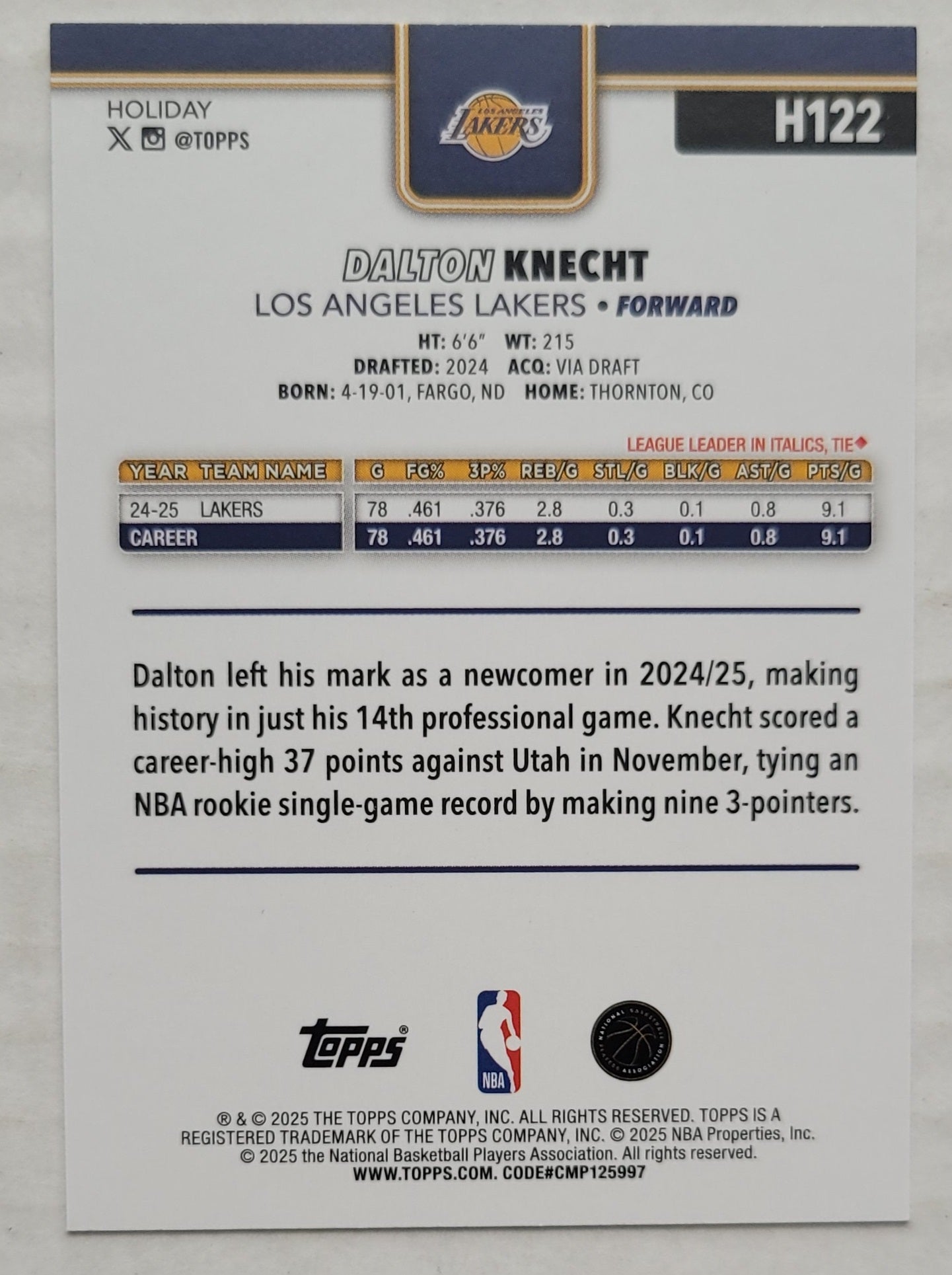 Dalton Knecht - 2025-26 Topps Holiday Plaid #H122