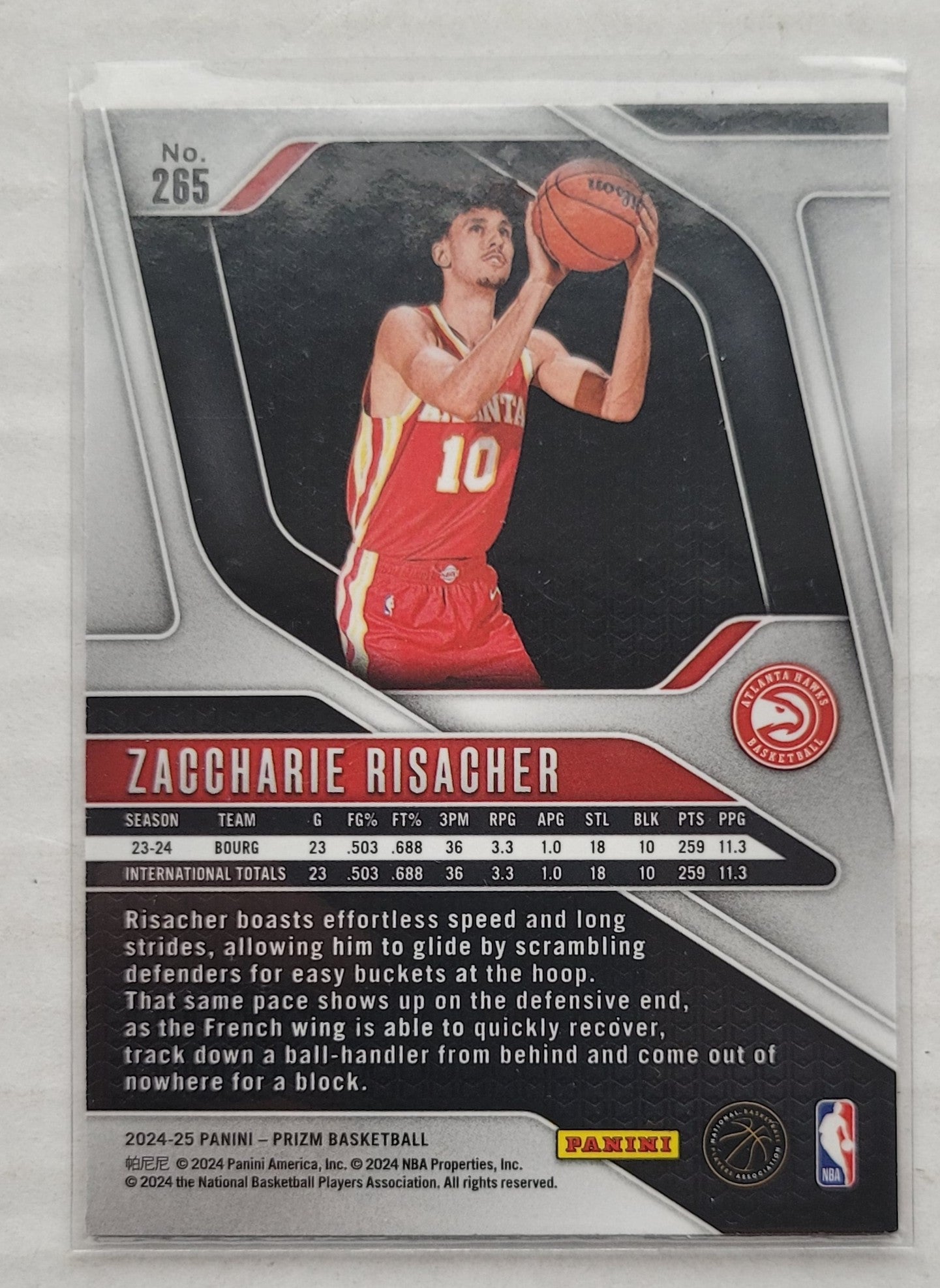 Zaccharie Risacher - 2024-25 Panini Prizm #265 RC