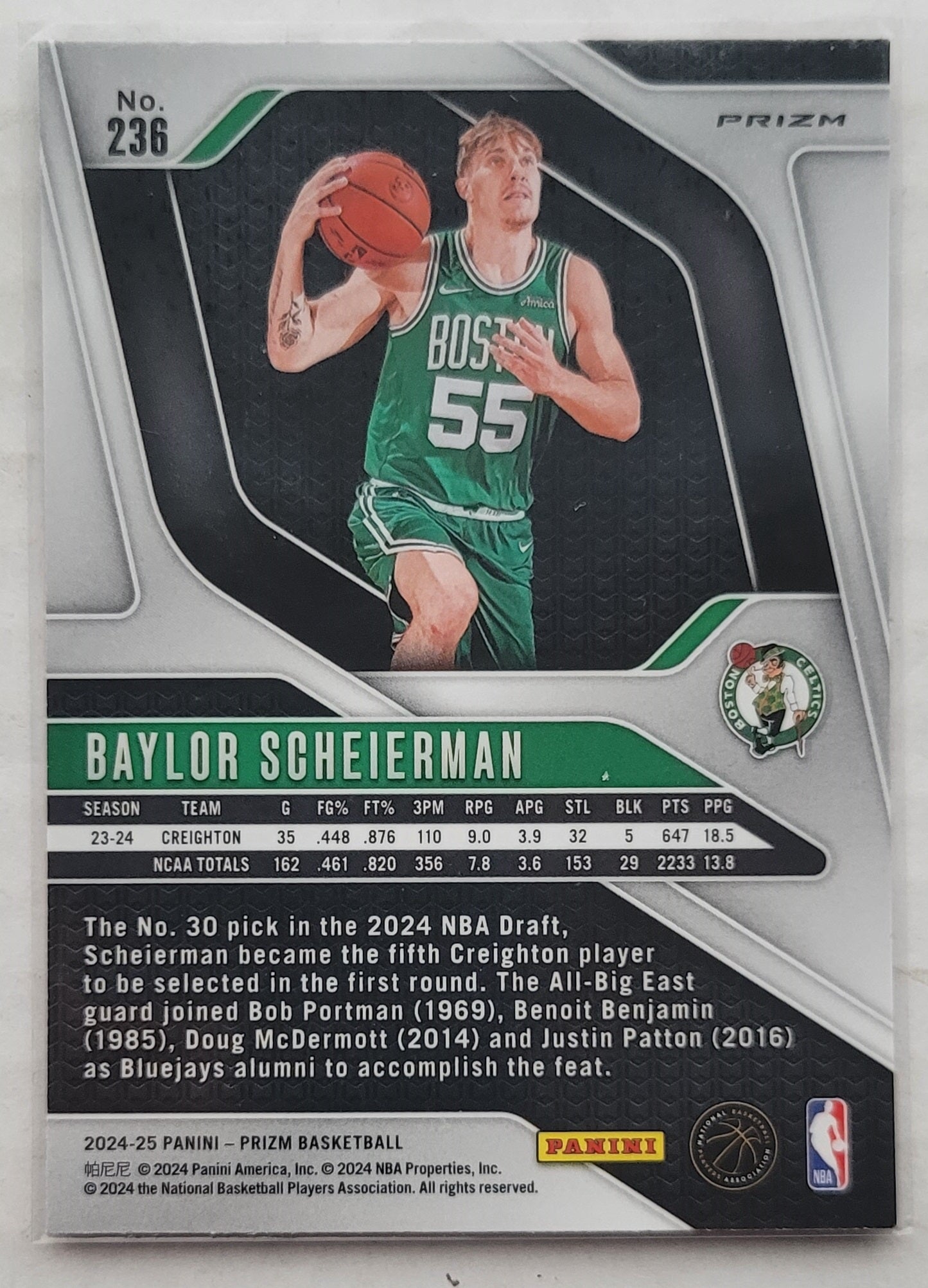 Baylor Scheierman - 2024-25 Panini Prizm Prizms Red Ice #236 RC