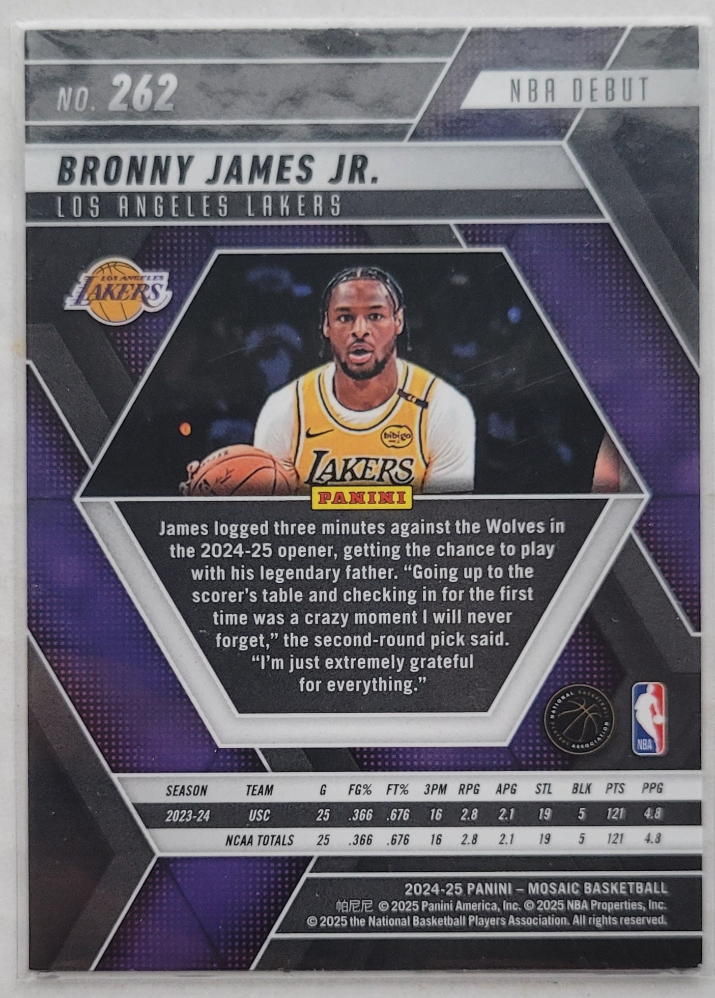 Bronny James Jr. - 2024-25 Panini Mosaic #262 NBA Debut RC