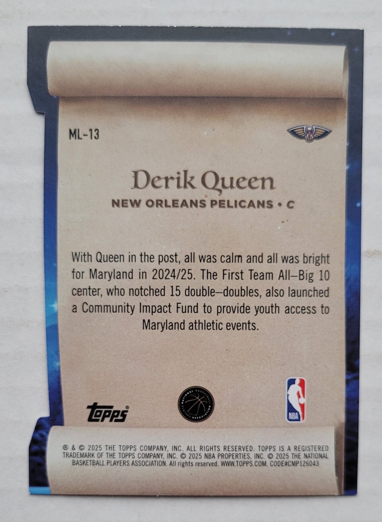 Derik Queen - 2025-26 Topps Holiday Making The Nice List #ML13