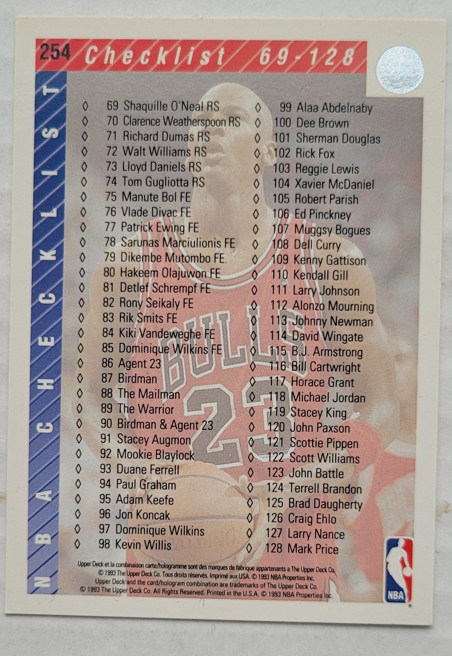 Michael Jordan - 1992-93 Upper Deck International French #254 Checklist 1-128