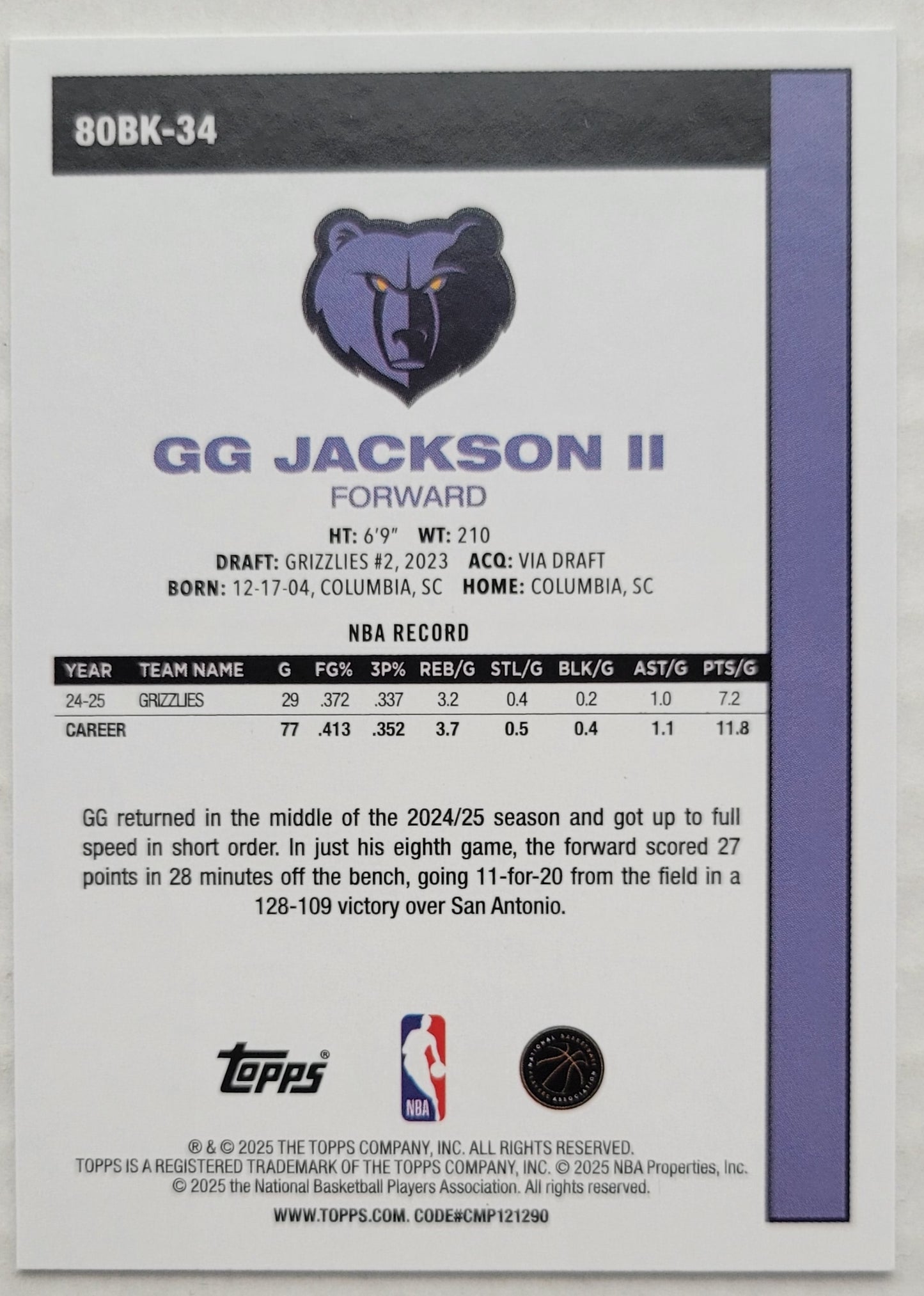 GG Jackson II - 2025-26 Topps '80-81 Topps #80BK34