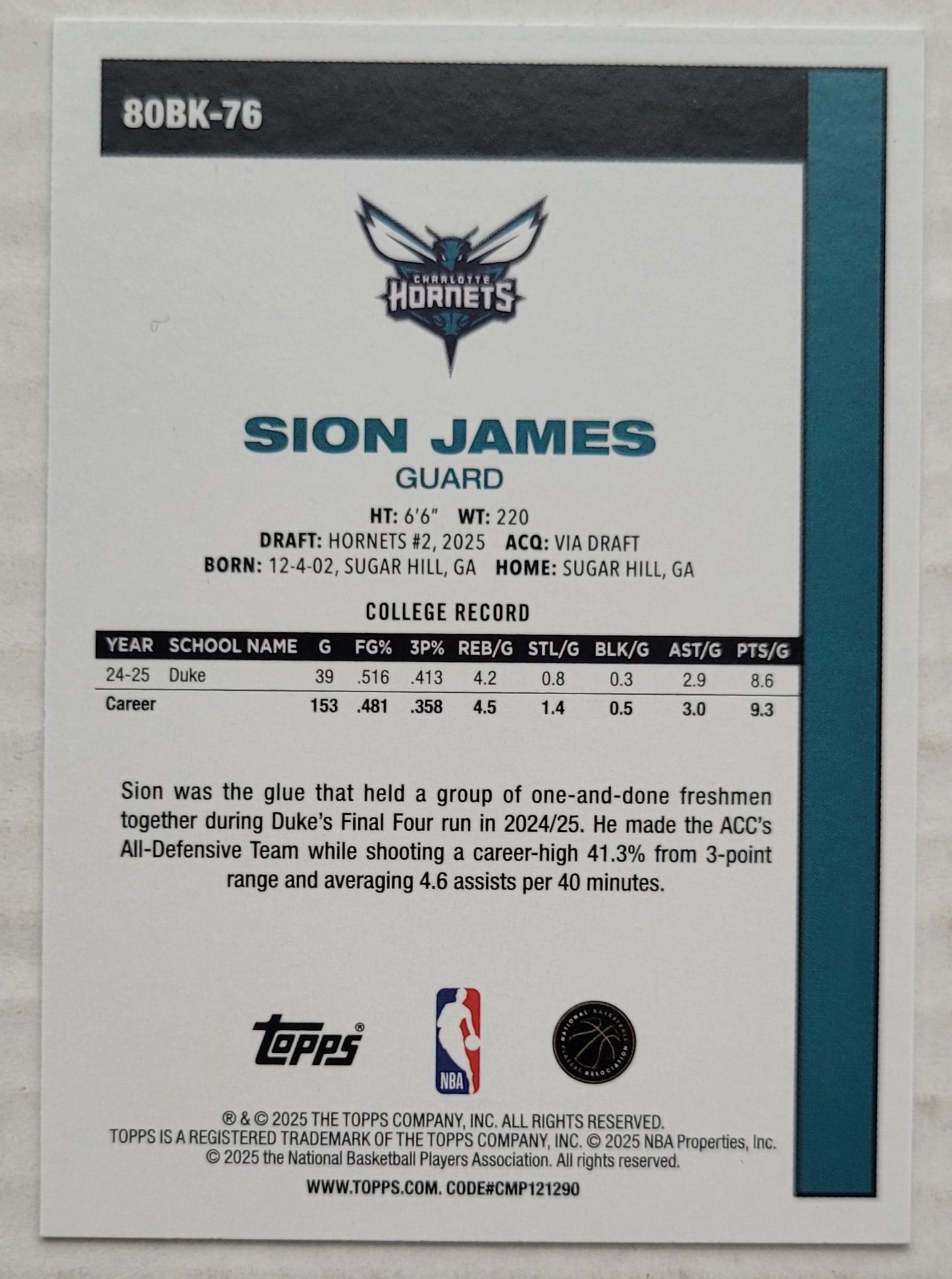 Sion James - 2025-26 Topps '80-81 Topps #80BK76