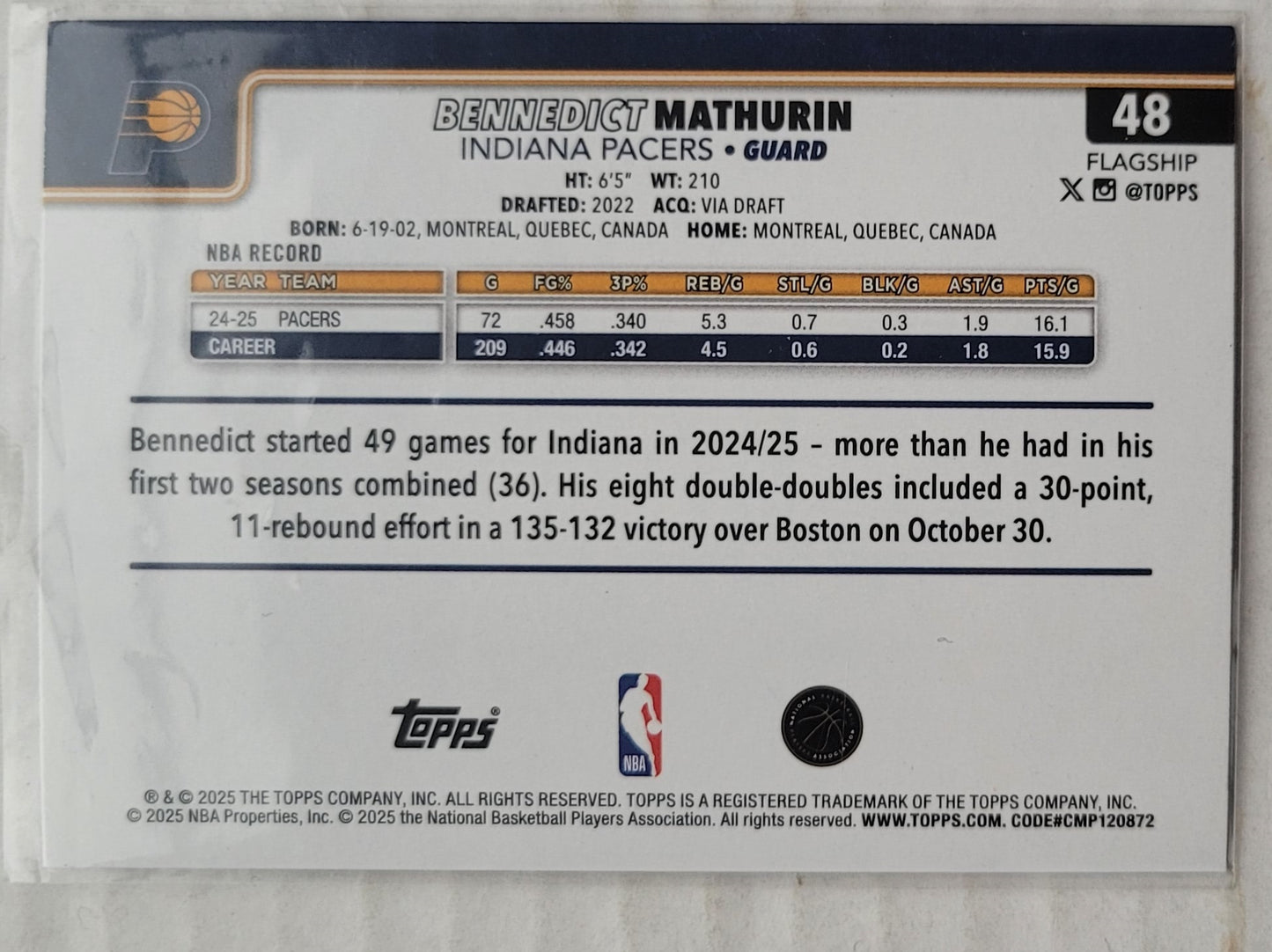 Bennedict Mathurin - 2025-26 Topps Diamante #48